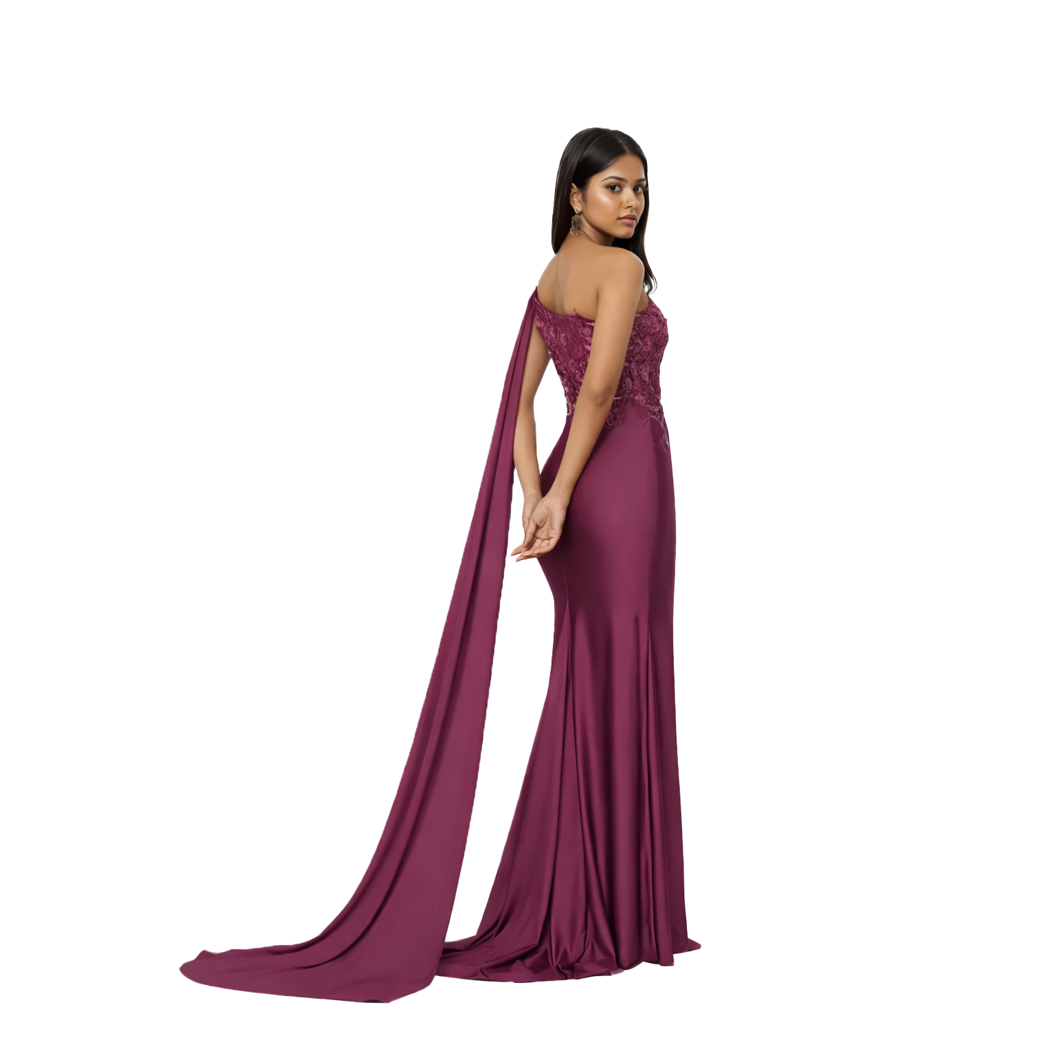 One-Shoulder Floral-Embroidered Mermaid Dress