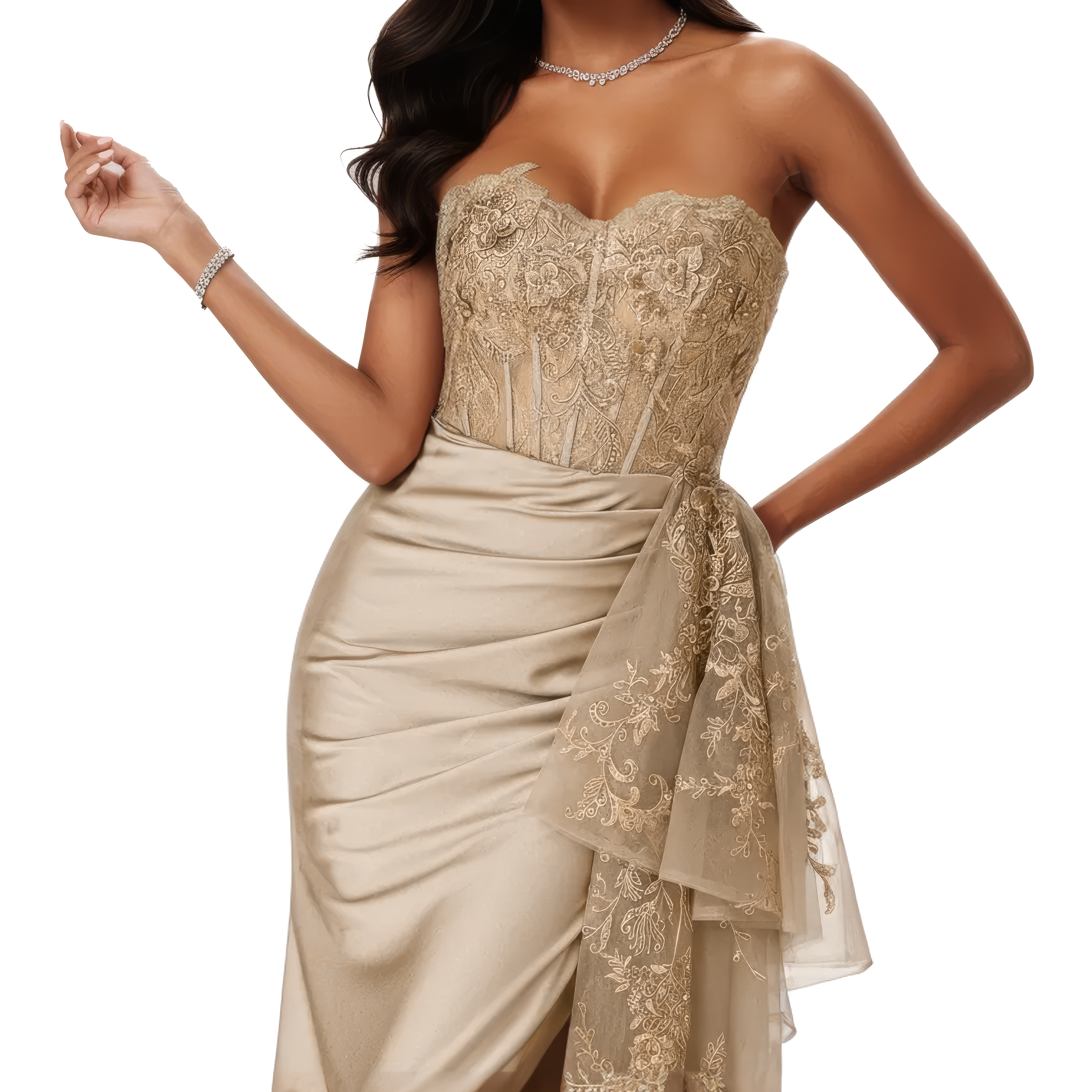 Sleeveless Corset Lined Applique Mermaid Dress