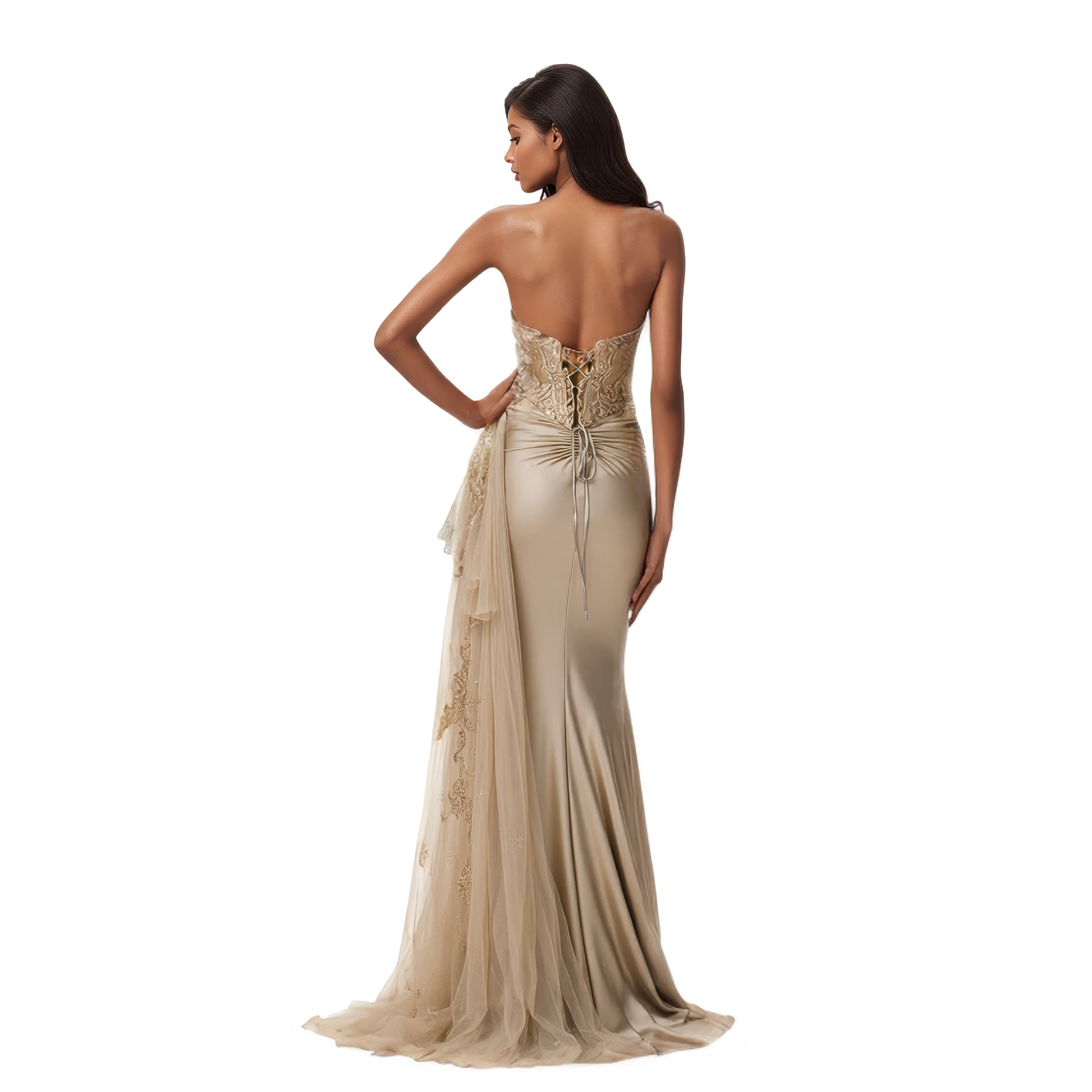 Sleeveless Corset Lined Applique Mermaid Dress