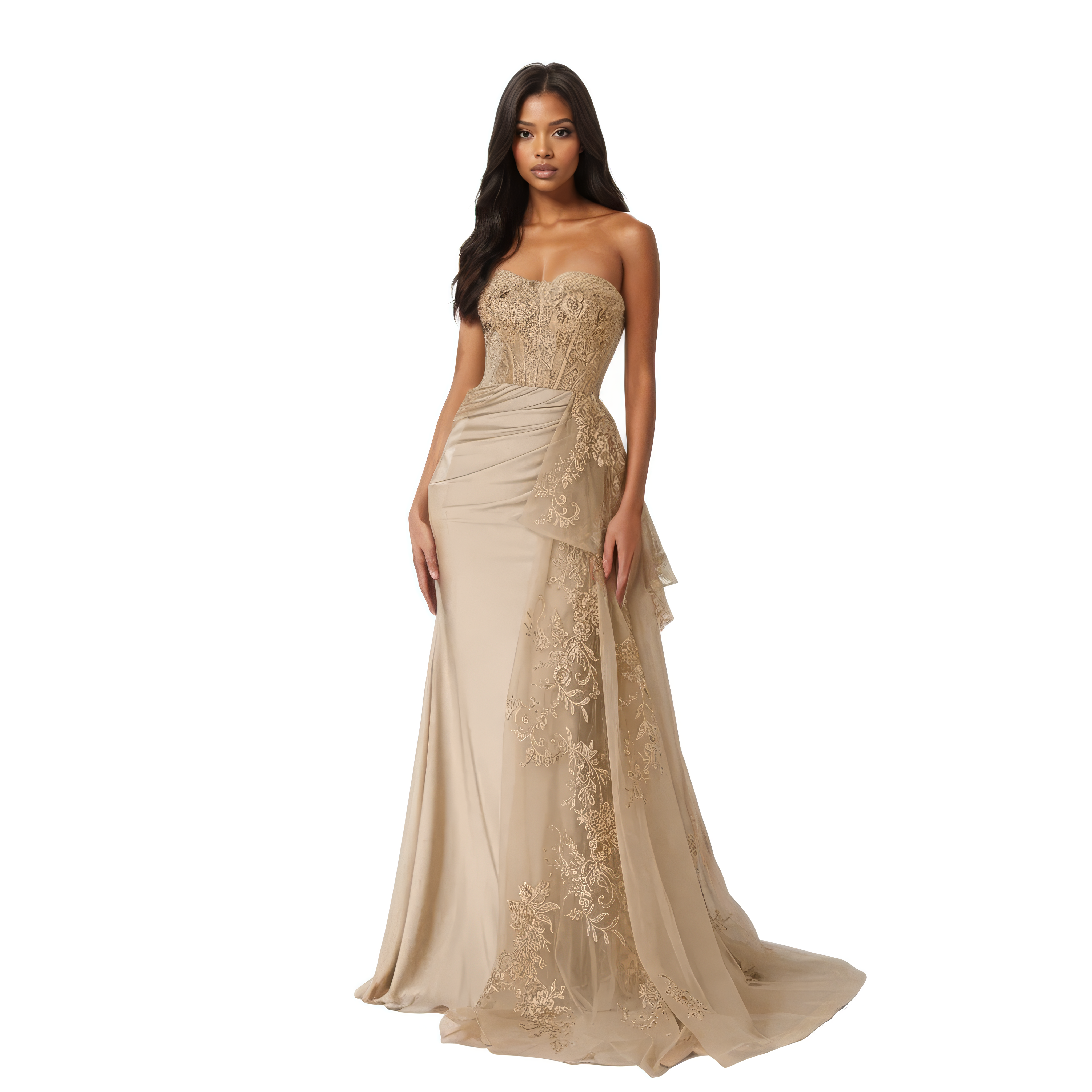 Sleeveless Corset Lined Applique Mermaid Dress