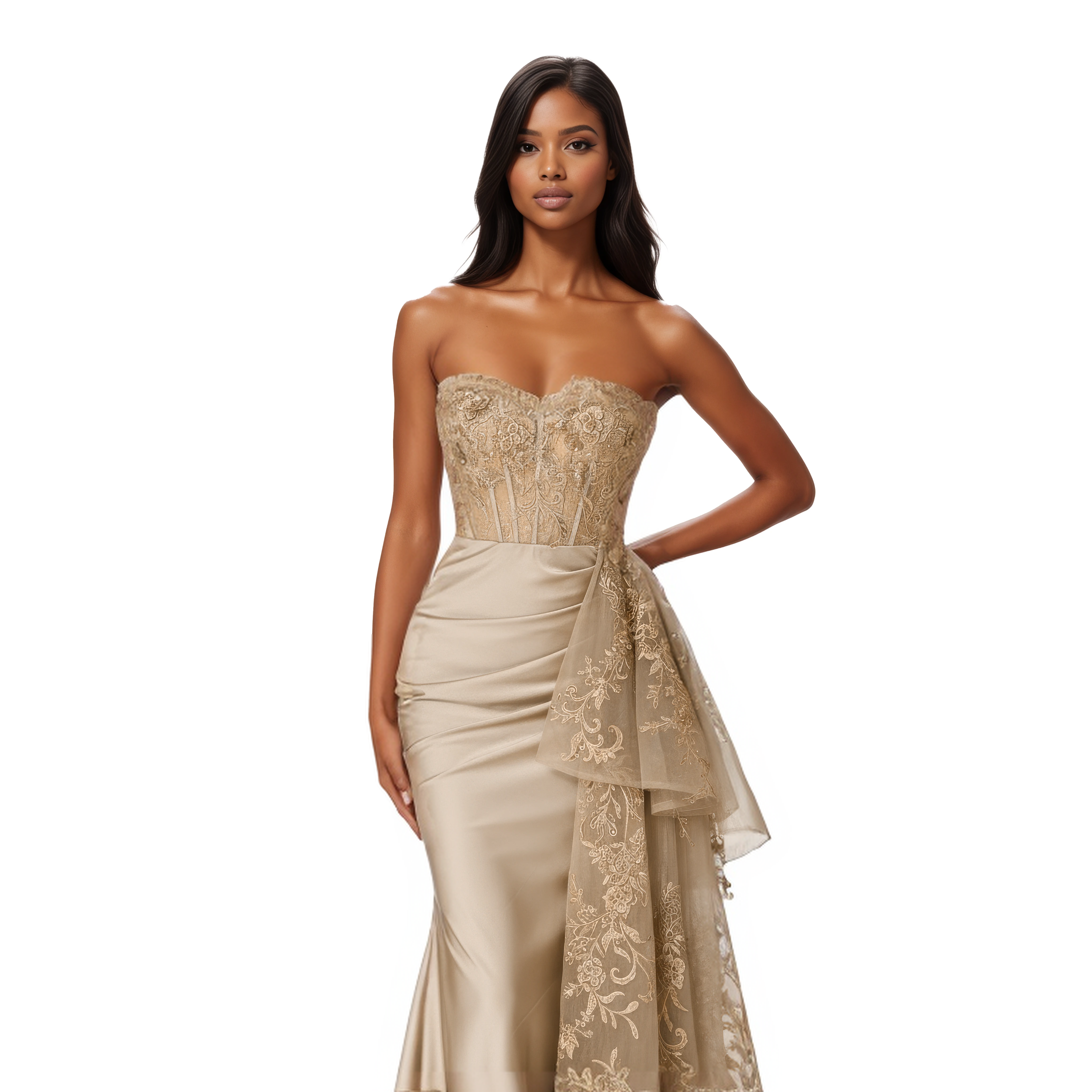 Sleeveless Corset Lined Applique Mermaid Dress