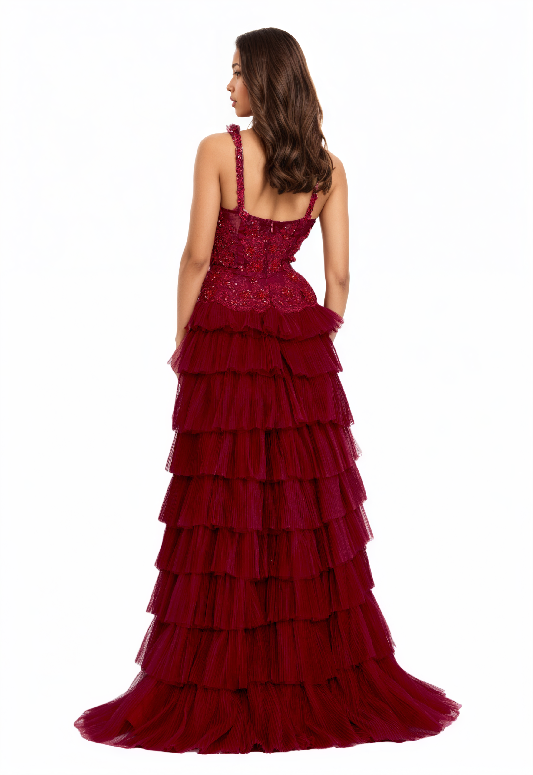 Sleeveless A- Line Lace Beaded Tulle Dress 