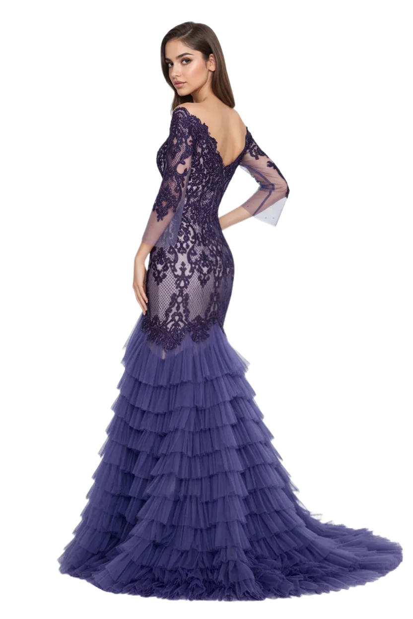 Off Shoulder Maxi Tulle Fit & Flare Dress