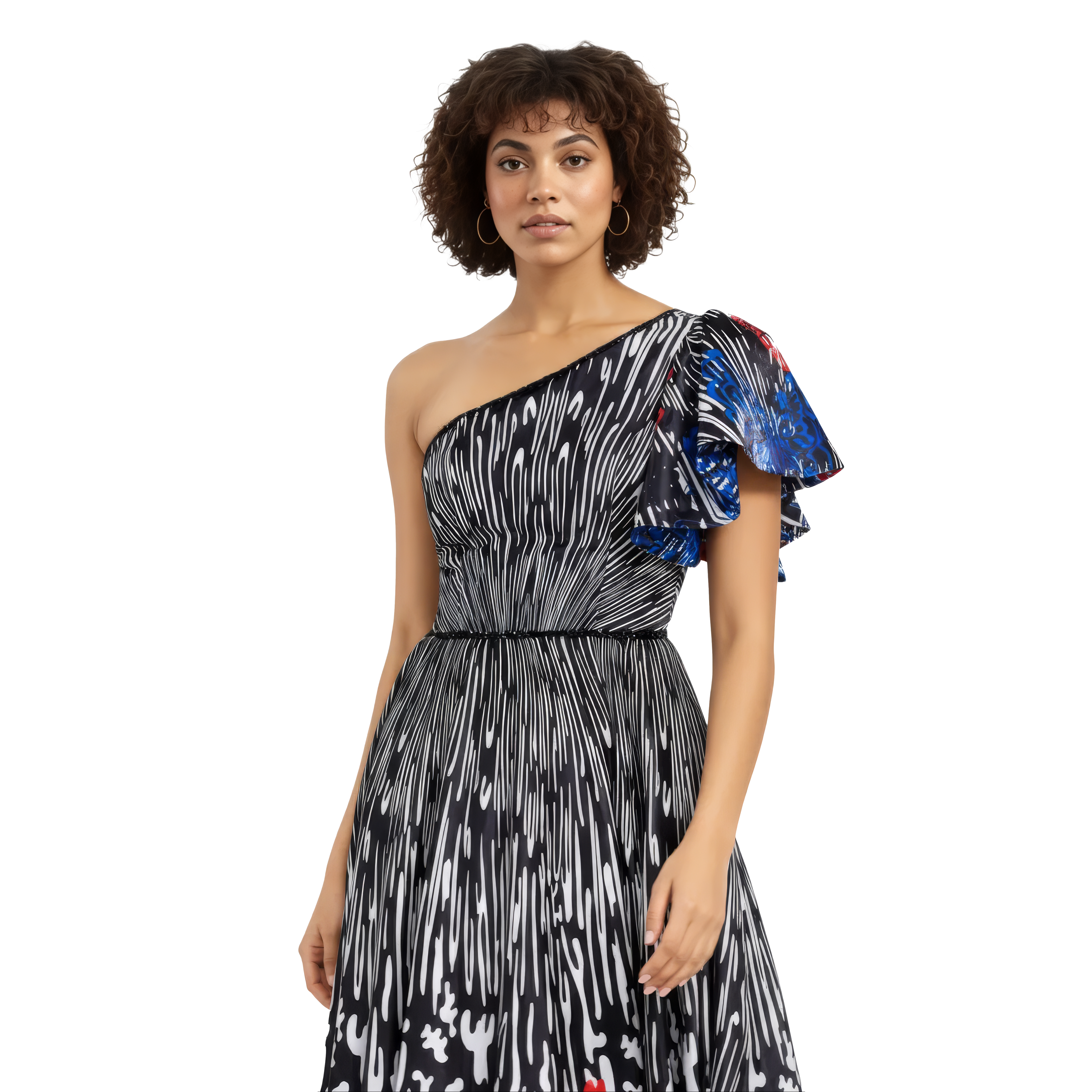 One Shoulder Maxi Satin A - Line Dress