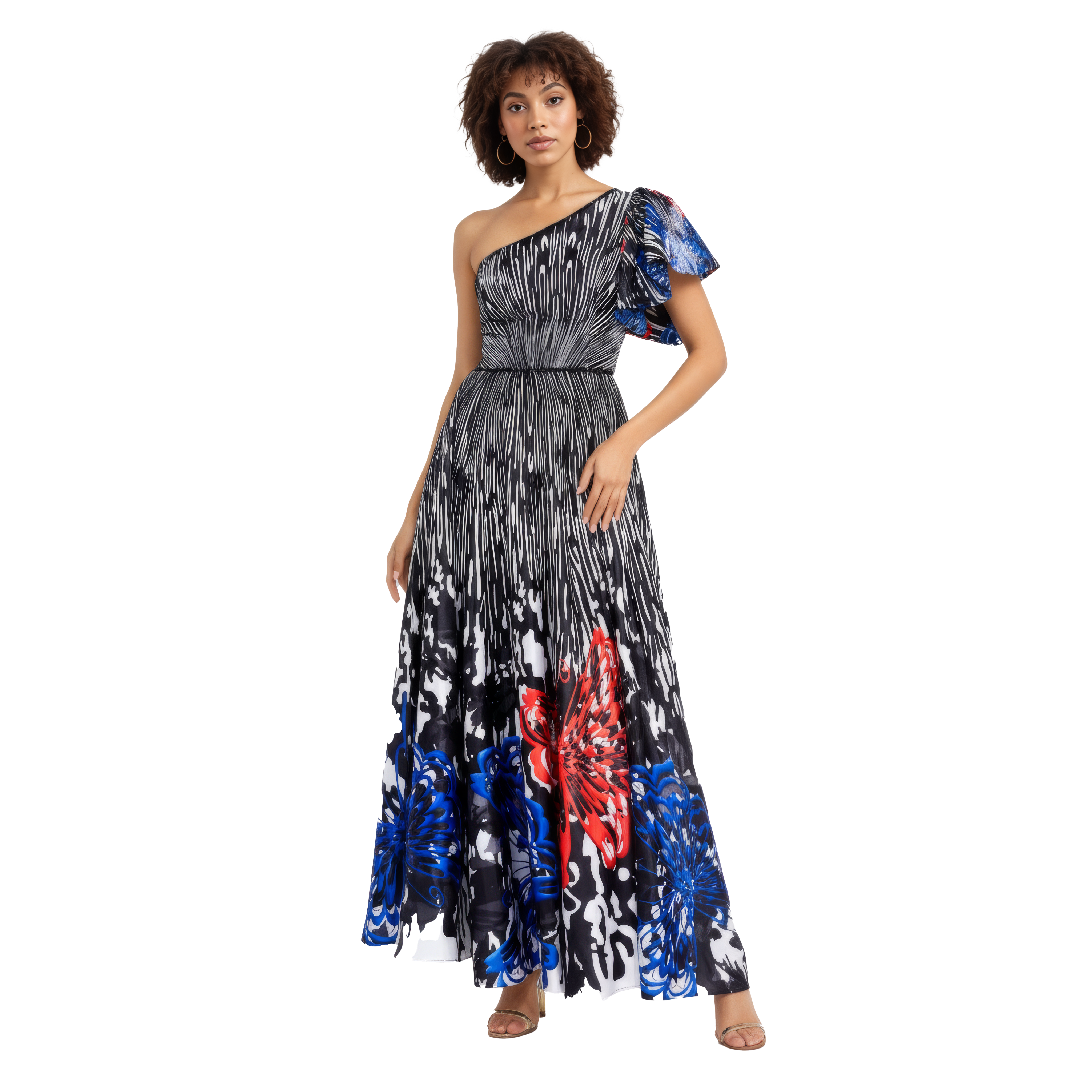 One Shoulder Maxi Satin A - Line Dress