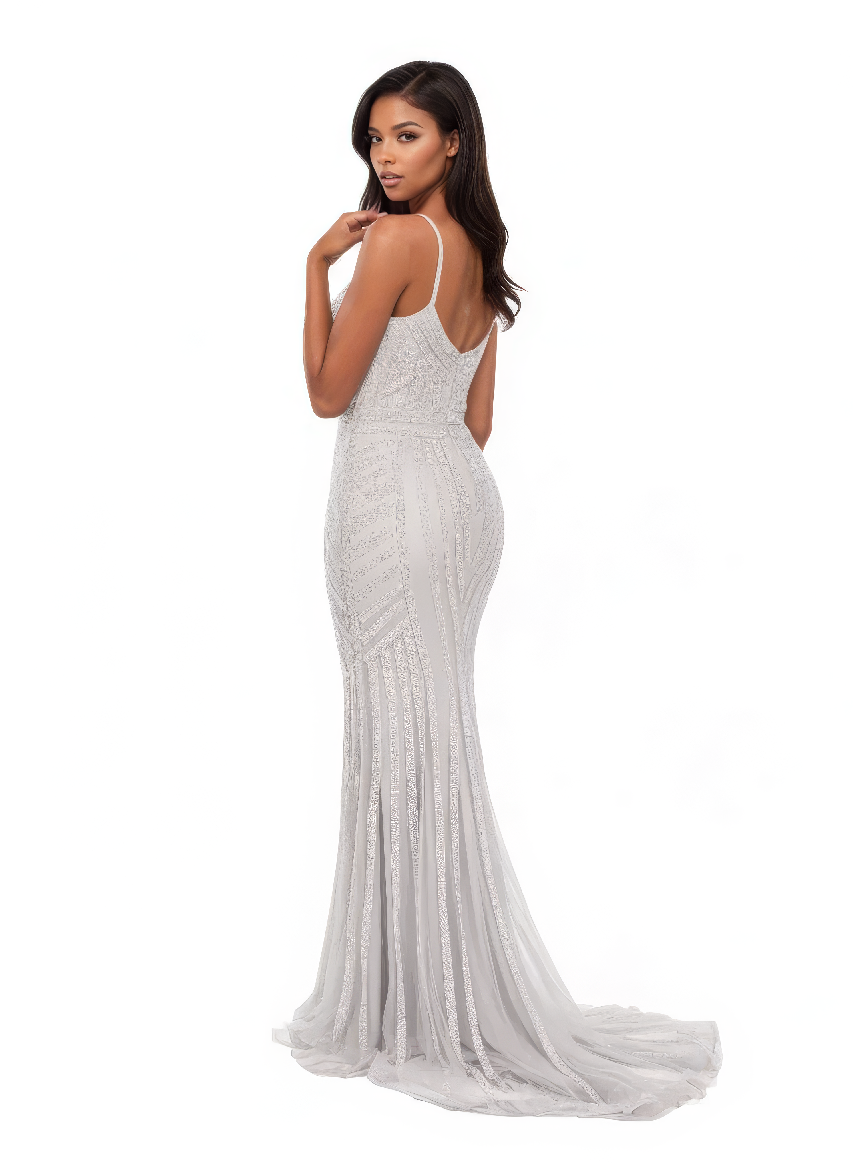 Sleeveless Silver Maxi Sequin Mermaid Dress