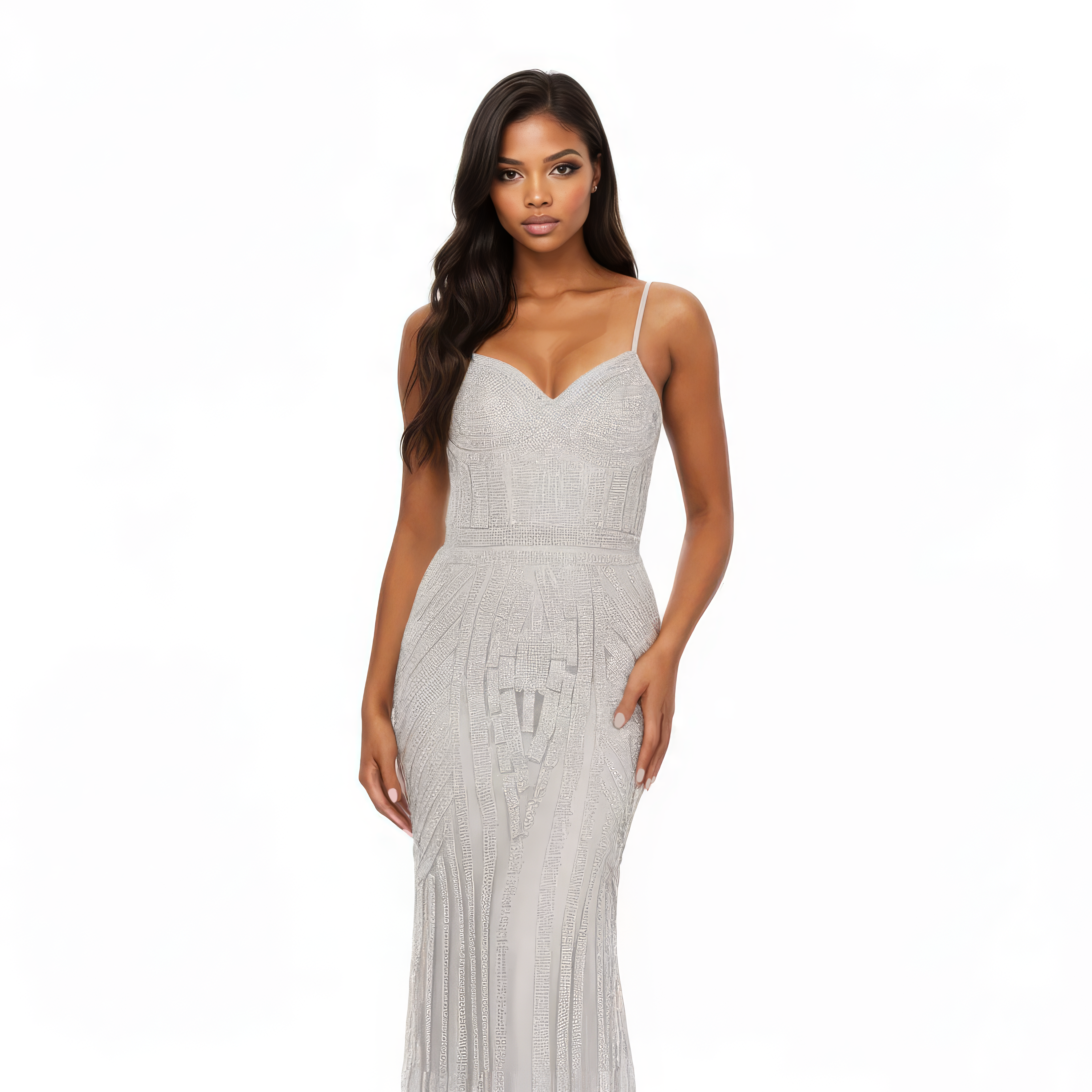Sleeveless Silver Maxi Sequin Mermaid Dress