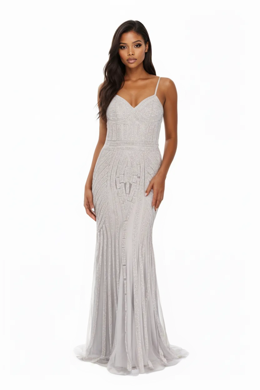 Sleeveless Silver Maxi Sequin Mermaid Dress
