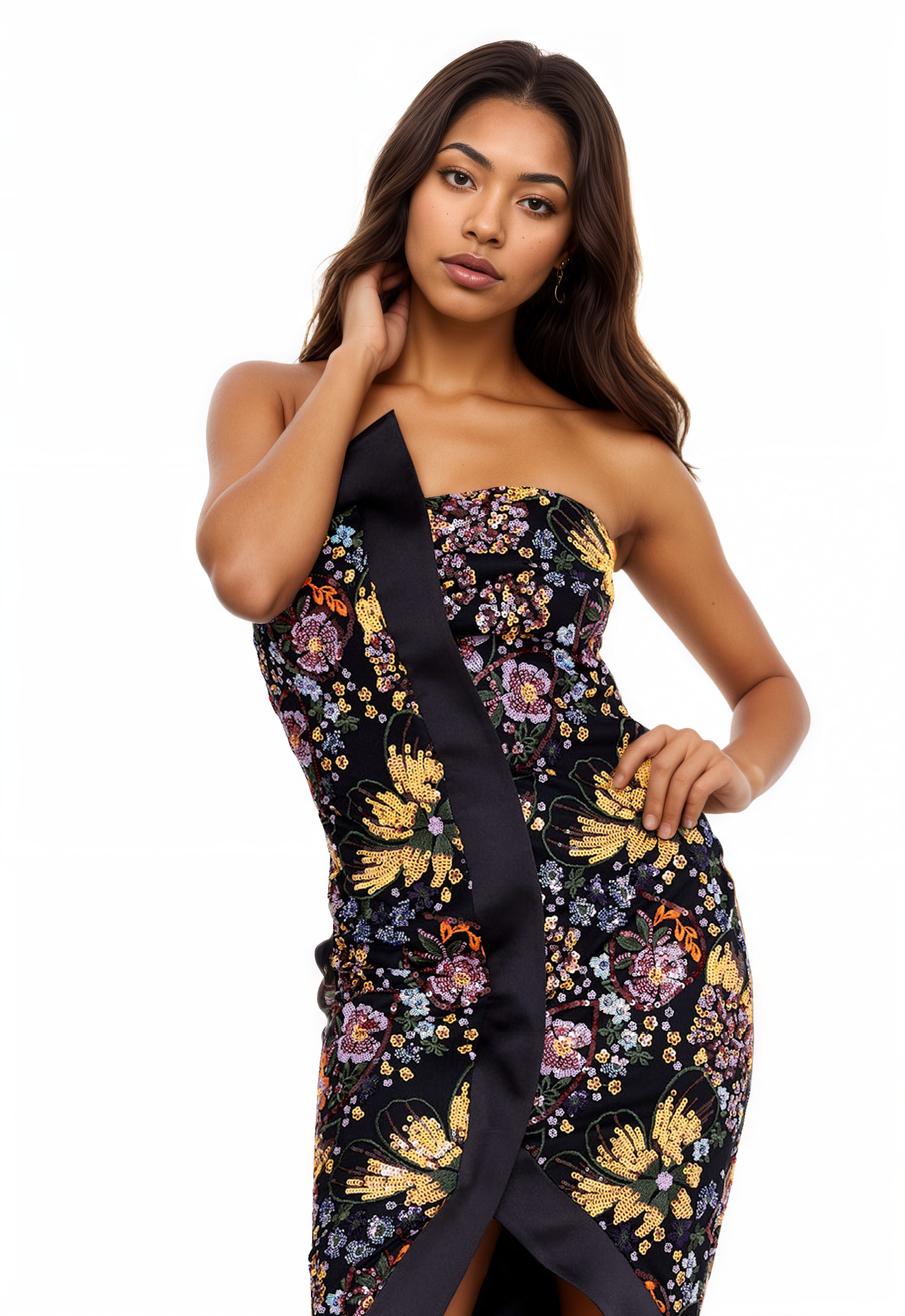 Strapless Midi Sequin Column Dress