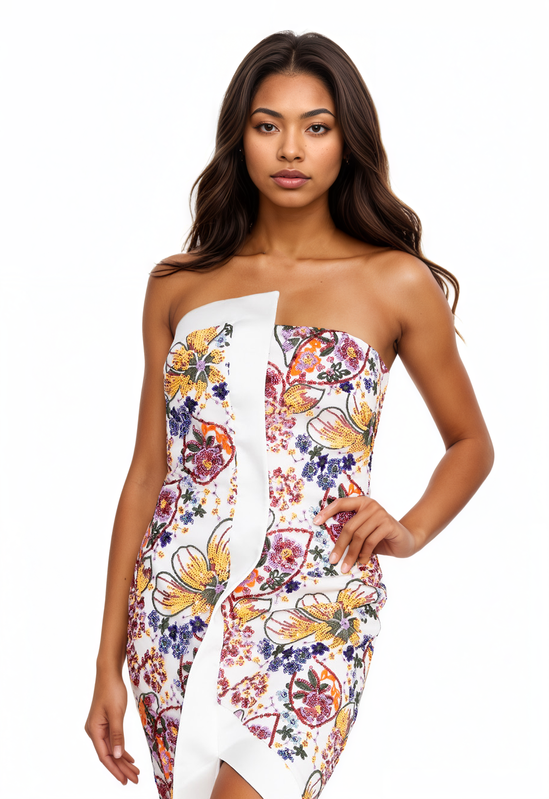 Strapless Midi Sequin Column Dress