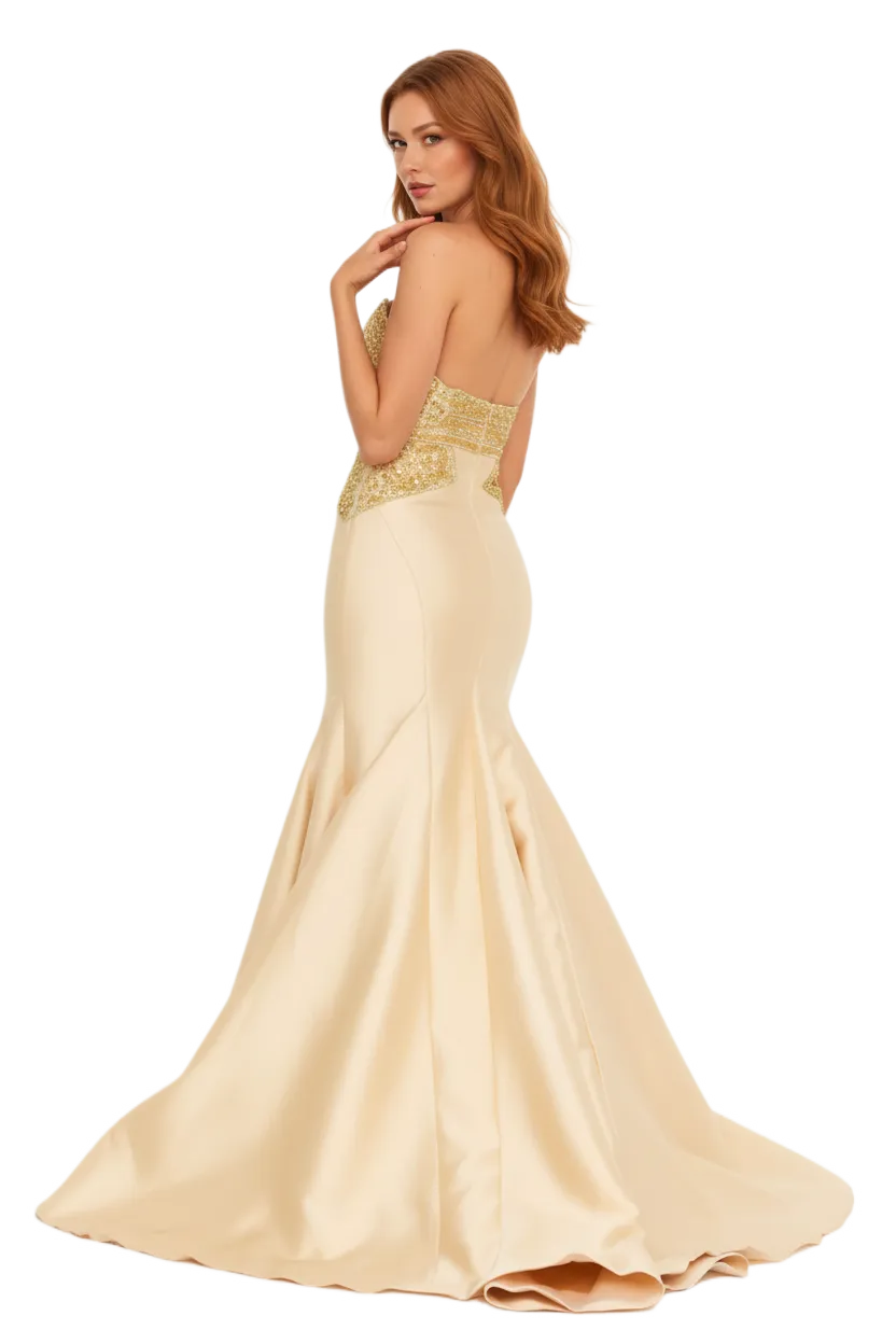 Strapless Maxi Polyester Fit & Flare Dress