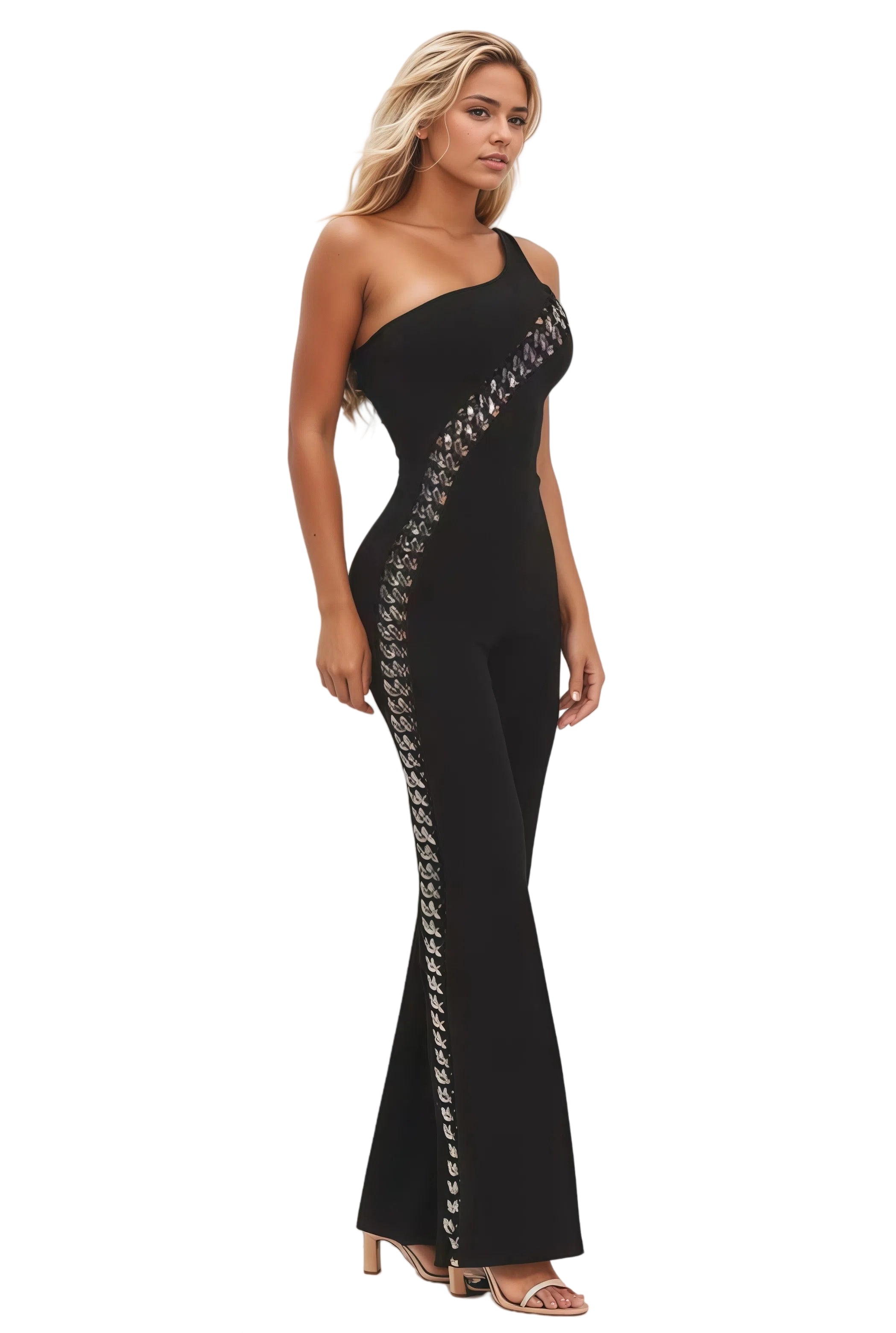 One Shoulder Chain Detail Jumpsuit
