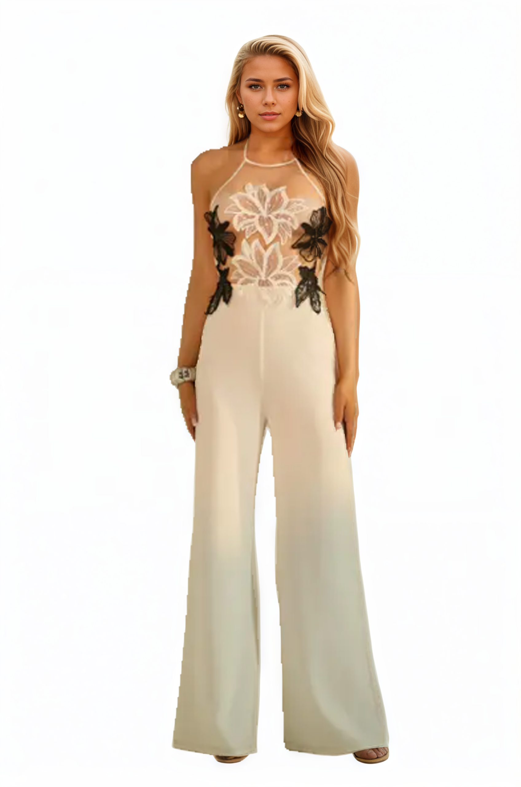 Floral Detail Wide Leg Jumpsuit