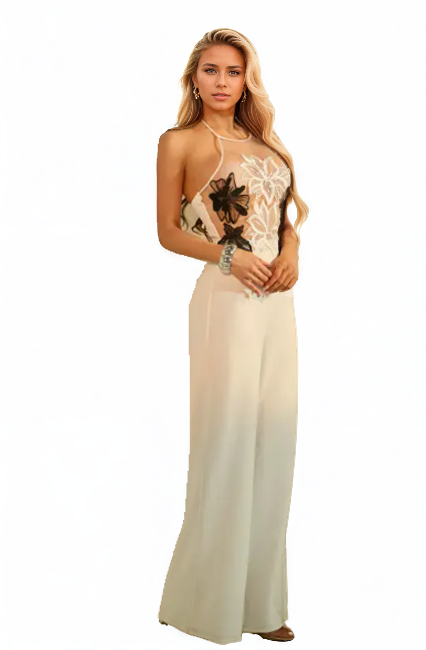 Floral Detail Wide Leg Jumpsuit