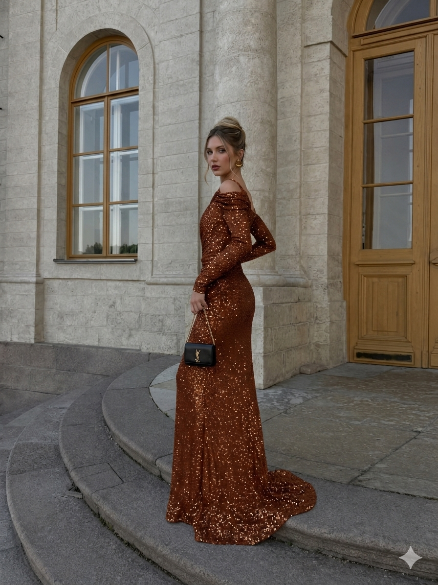 Off Shoulder Maxi Sequin Mermaid Dress