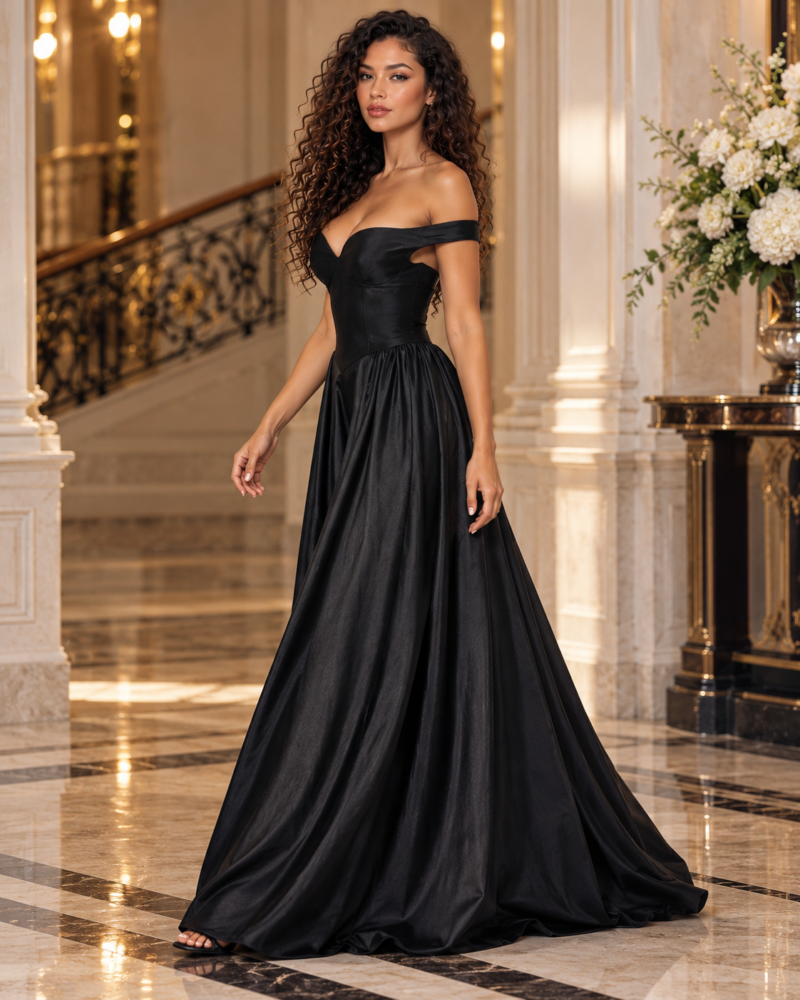 Satin Off the Shoulder Ball Gown