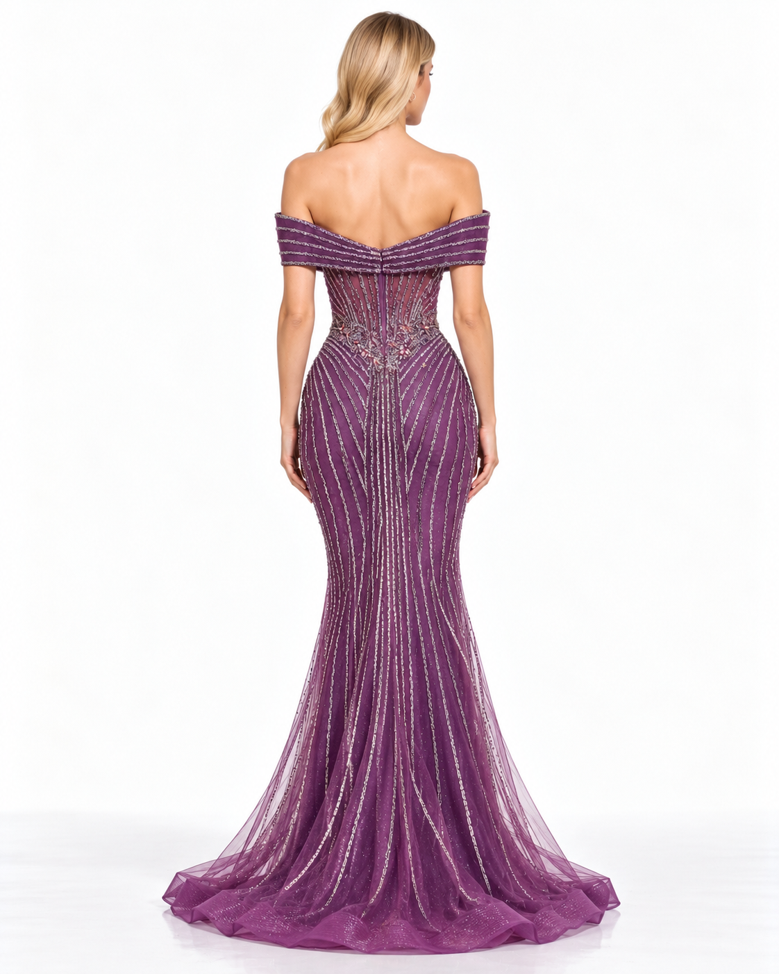 Off the Shoulder Beaded Mermaid Gown