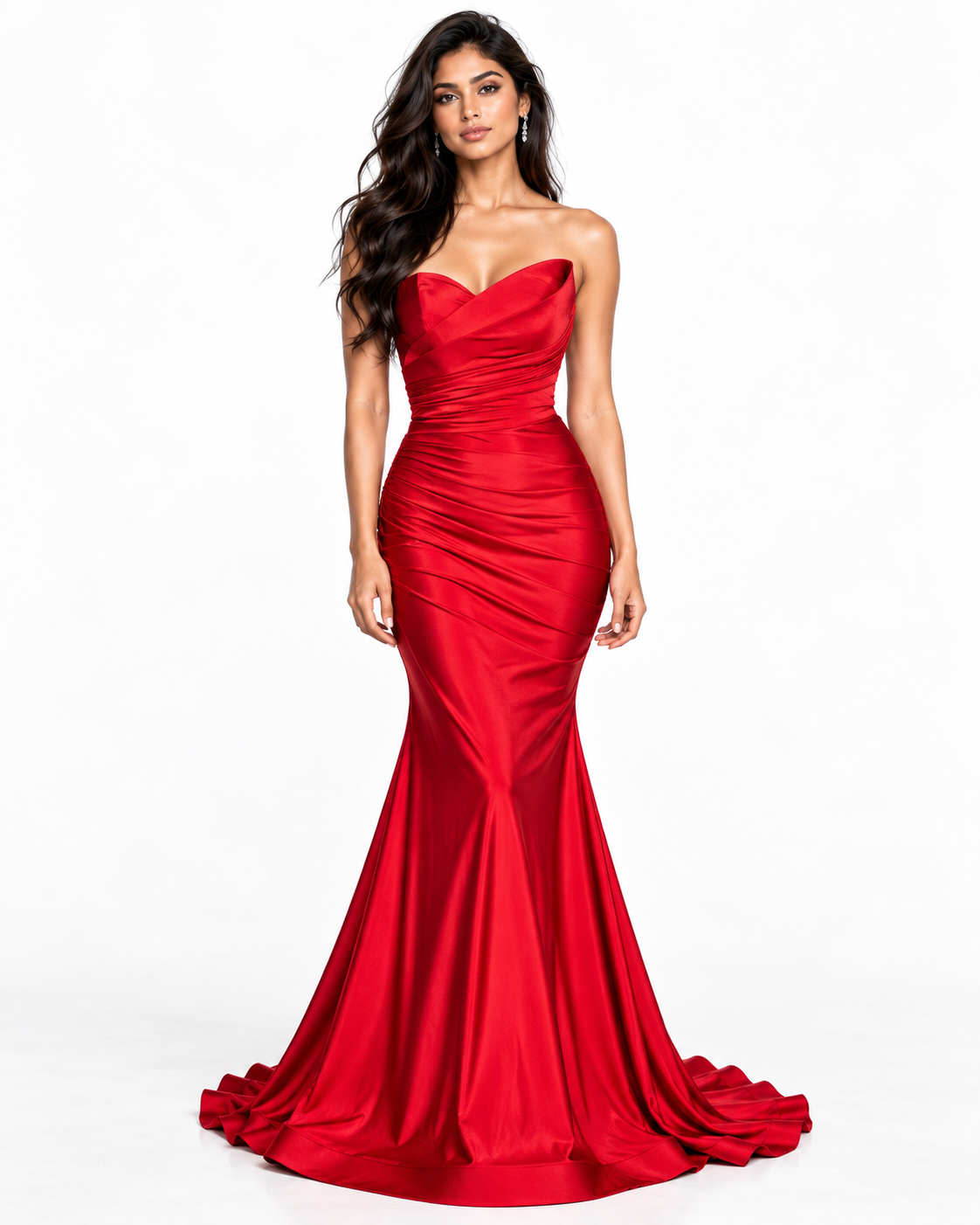 Strapless Sweetheart Ruched Satin Gown