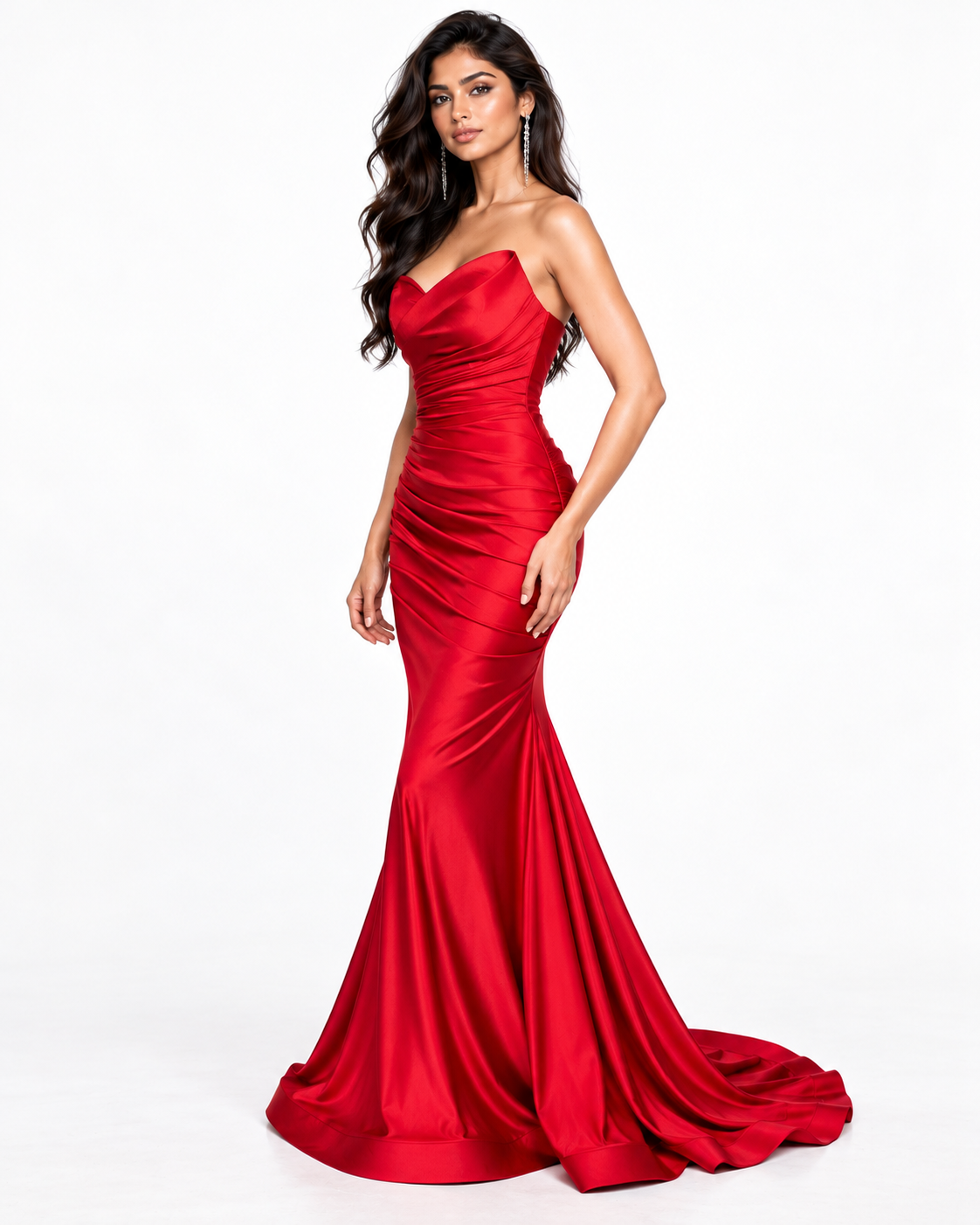 Strapless Sweetheart Ruched Satin Gown