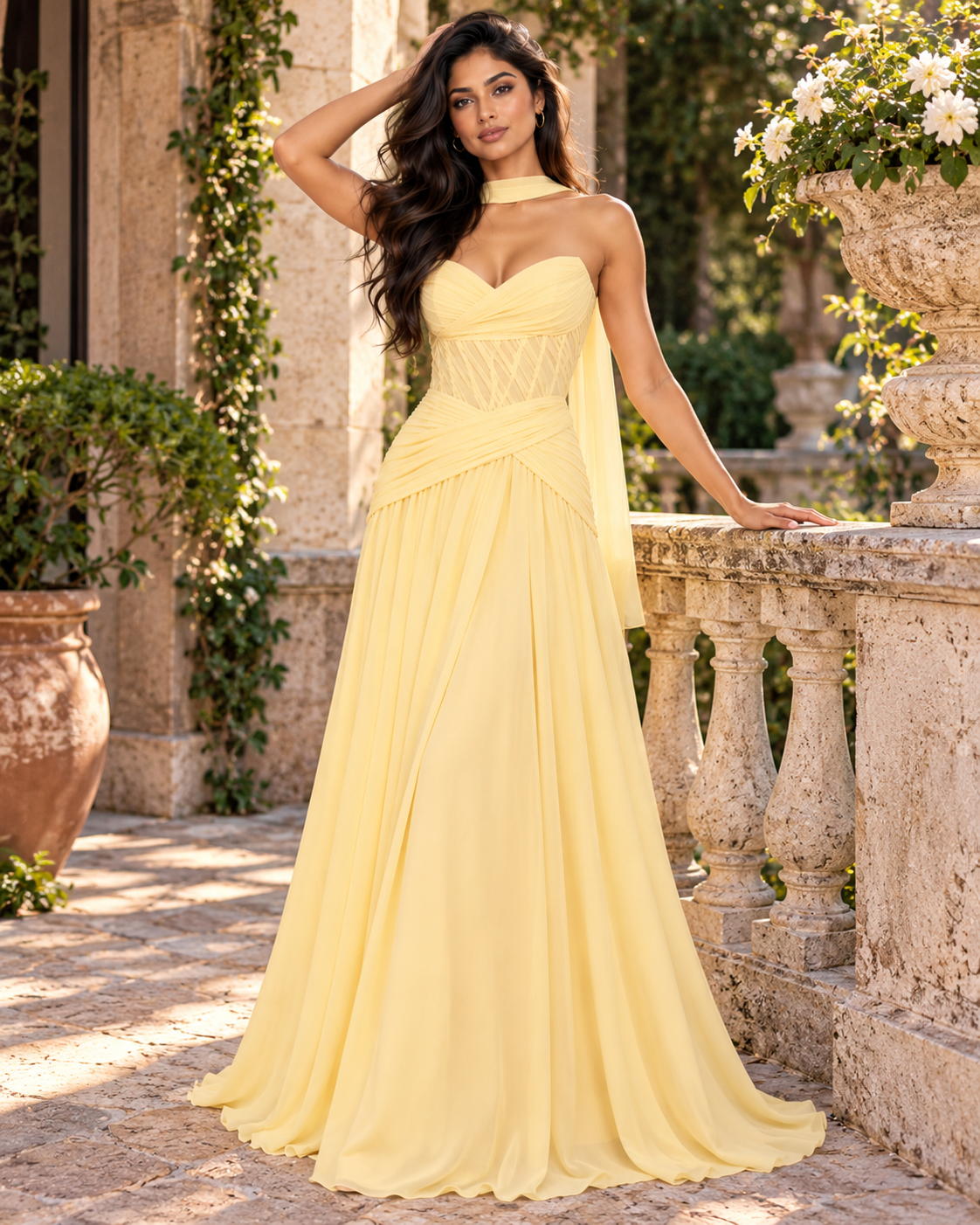 Sweetheart Chiffon A-Line Gown with Scarf
