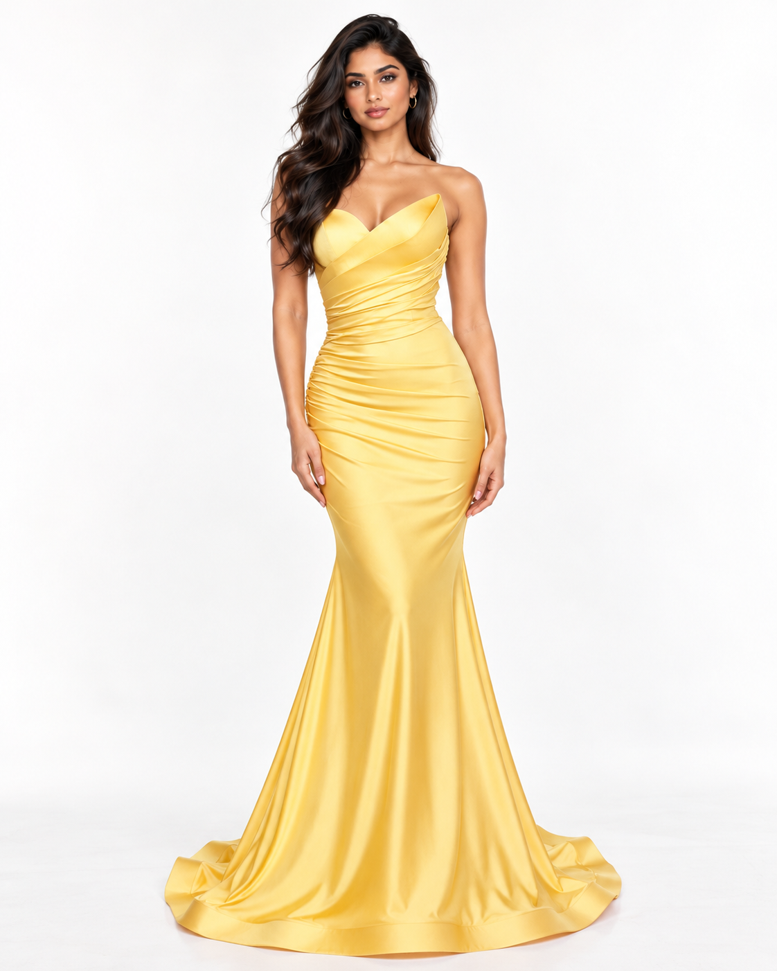 Strapless Sweetheart Ruched Satin Gown