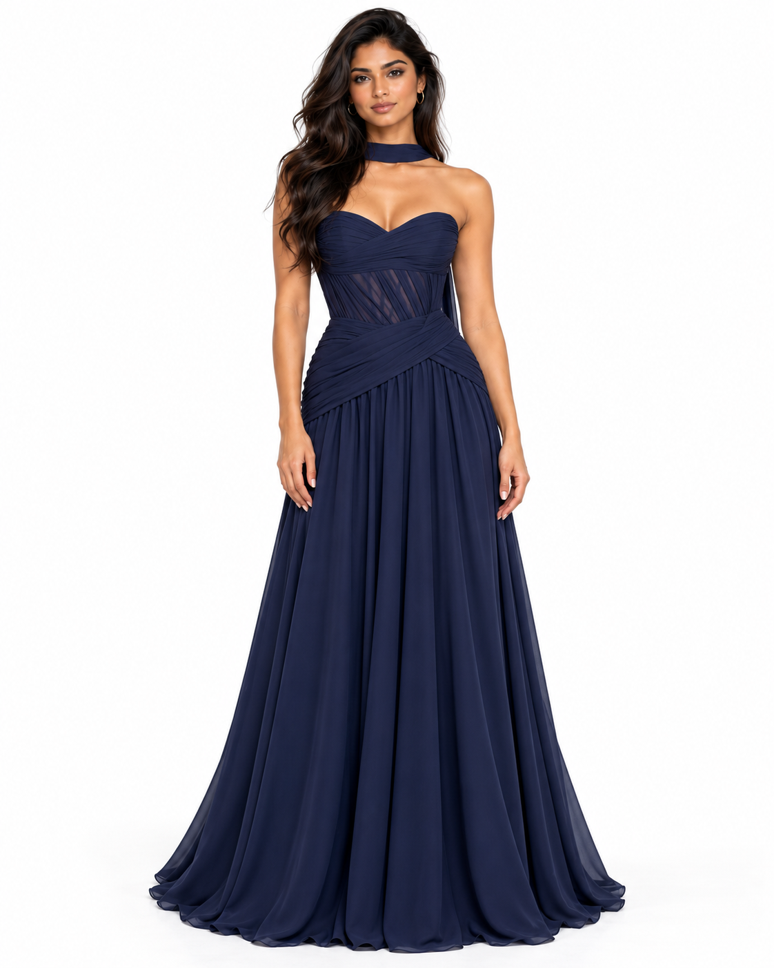 Sweetheart Chiffon A-Line Gown with Scarf