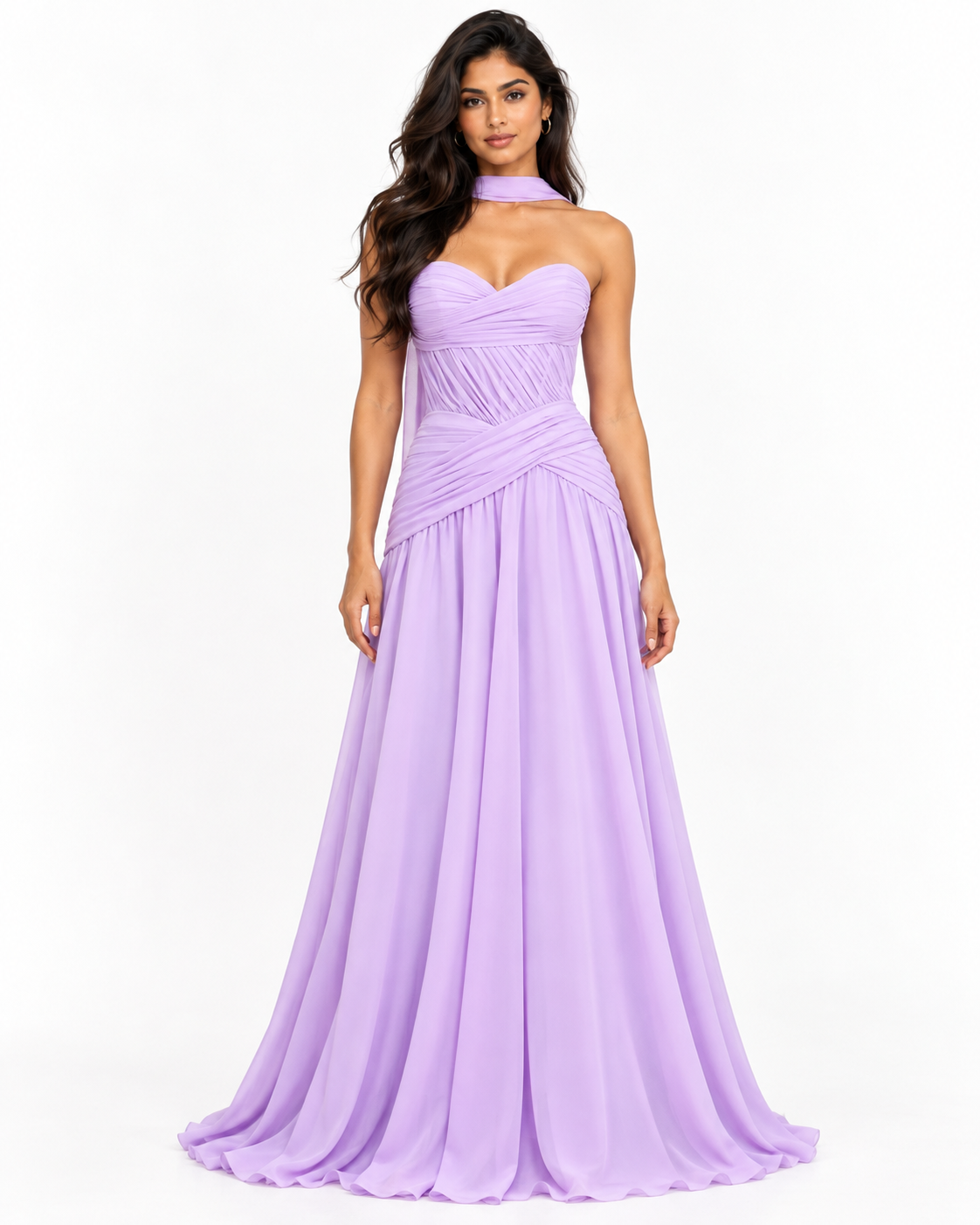 Sweetheart Chiffon A-Line Gown with Scarf