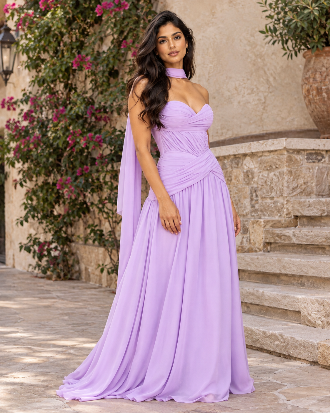 Sweetheart Chiffon A-Line Gown with Scarf