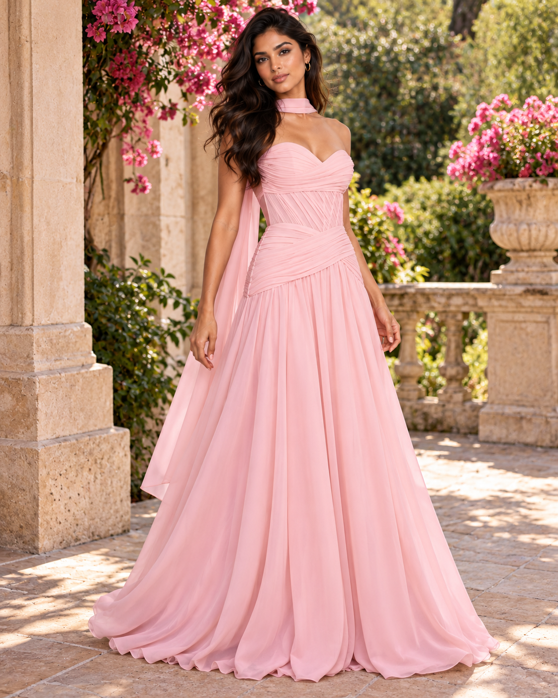 Sweetheart Chiffon A-Line Gown with Scarf