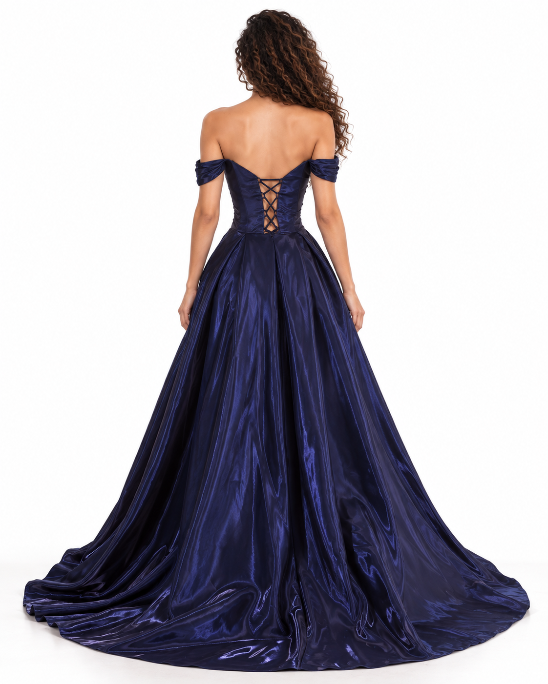 Off Shoulder Liquid Organza Ball Gown