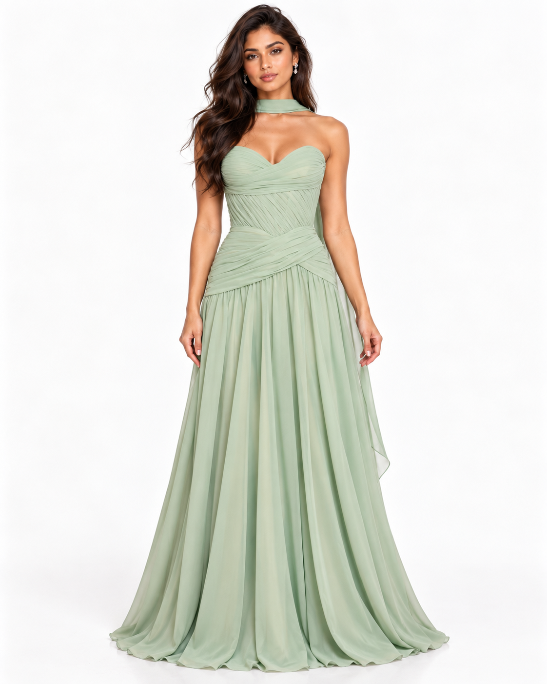 Sweetheart Chiffon A-Line Gown with Scarf
