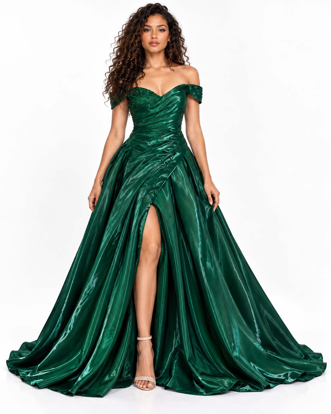 Off Shoulder Liquid Organza Ball Gown