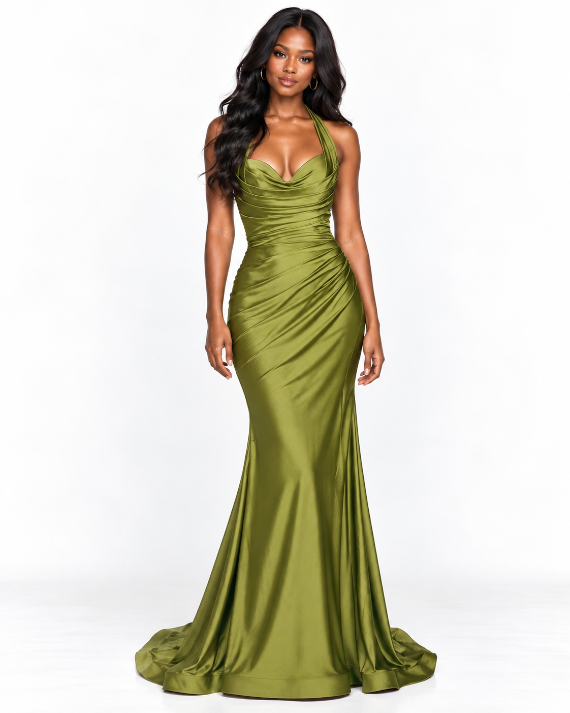 Stretch Satin Halter Fitted Dress