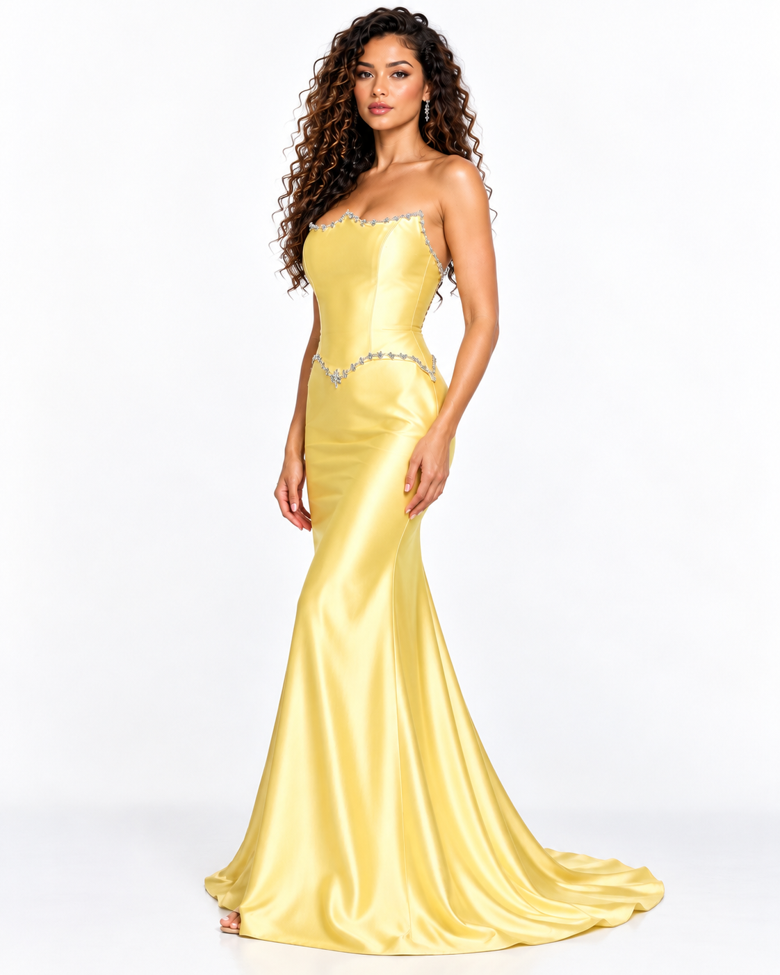 Strapless Neckline Gown with Crystal Trimmed Bodice
