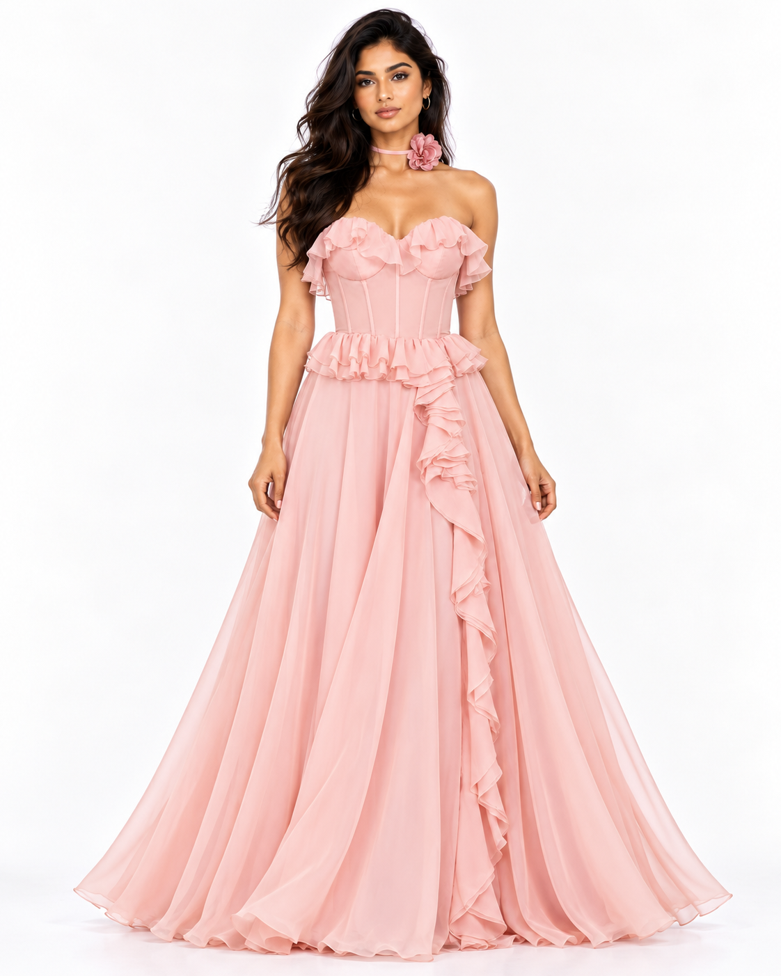 Strapless Chiffon Ruffle A-Line Dress