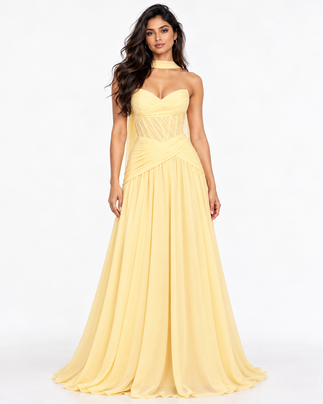 Sweetheart Chiffon A-Line Gown with Scarf