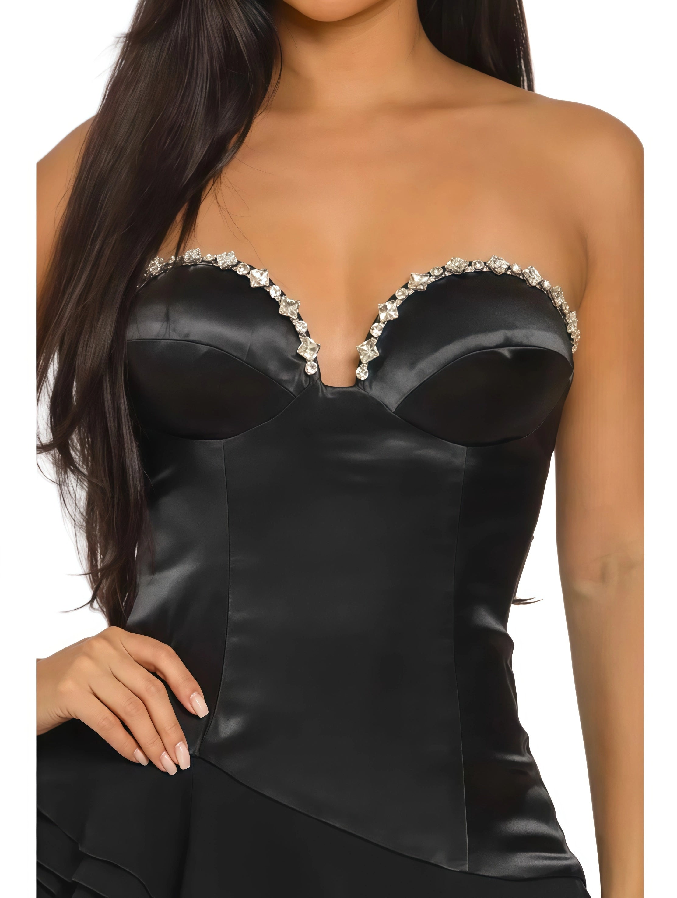 Ruffled Strapless Column Maxi Dress