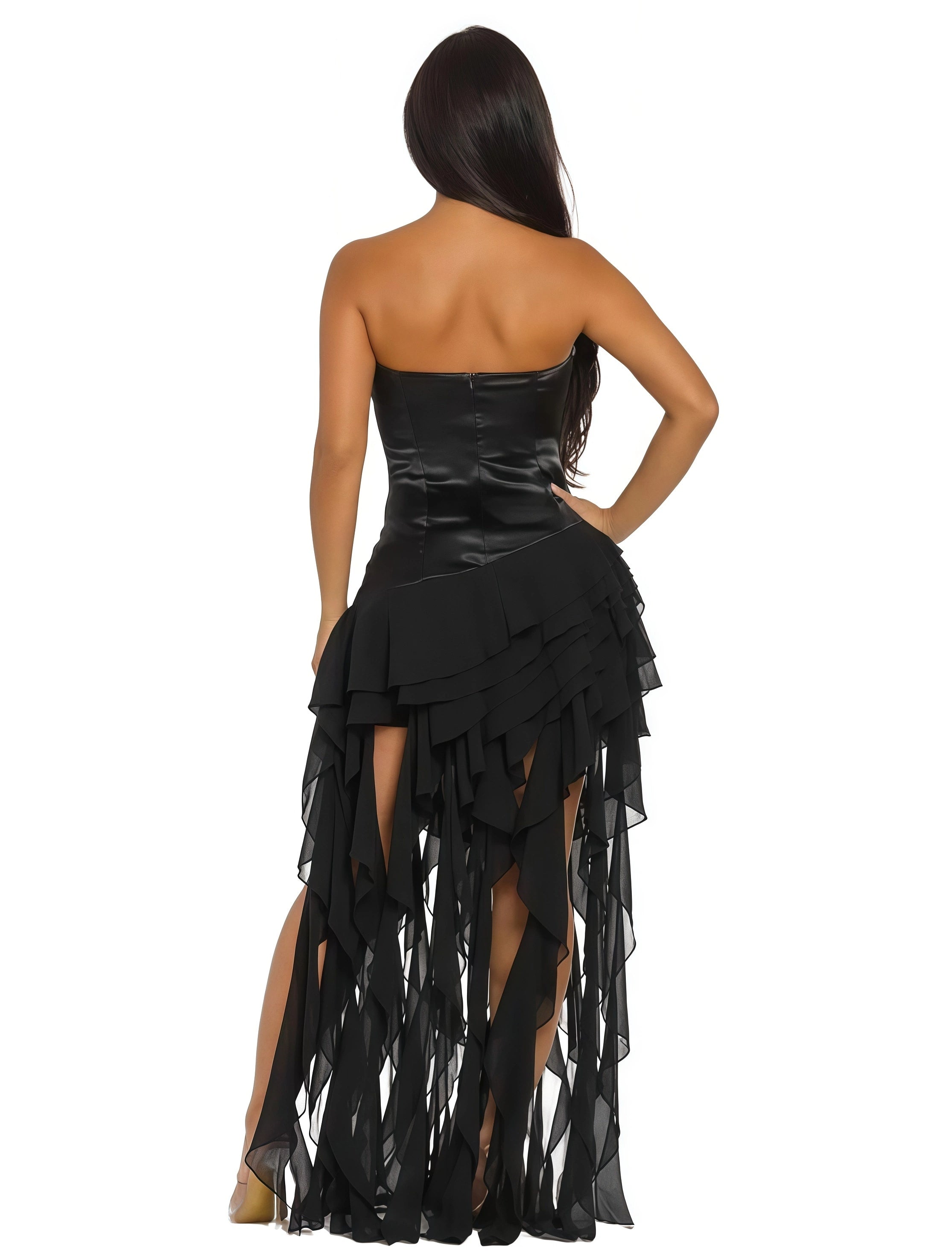 Ruffled Strapless Column Maxi Dress