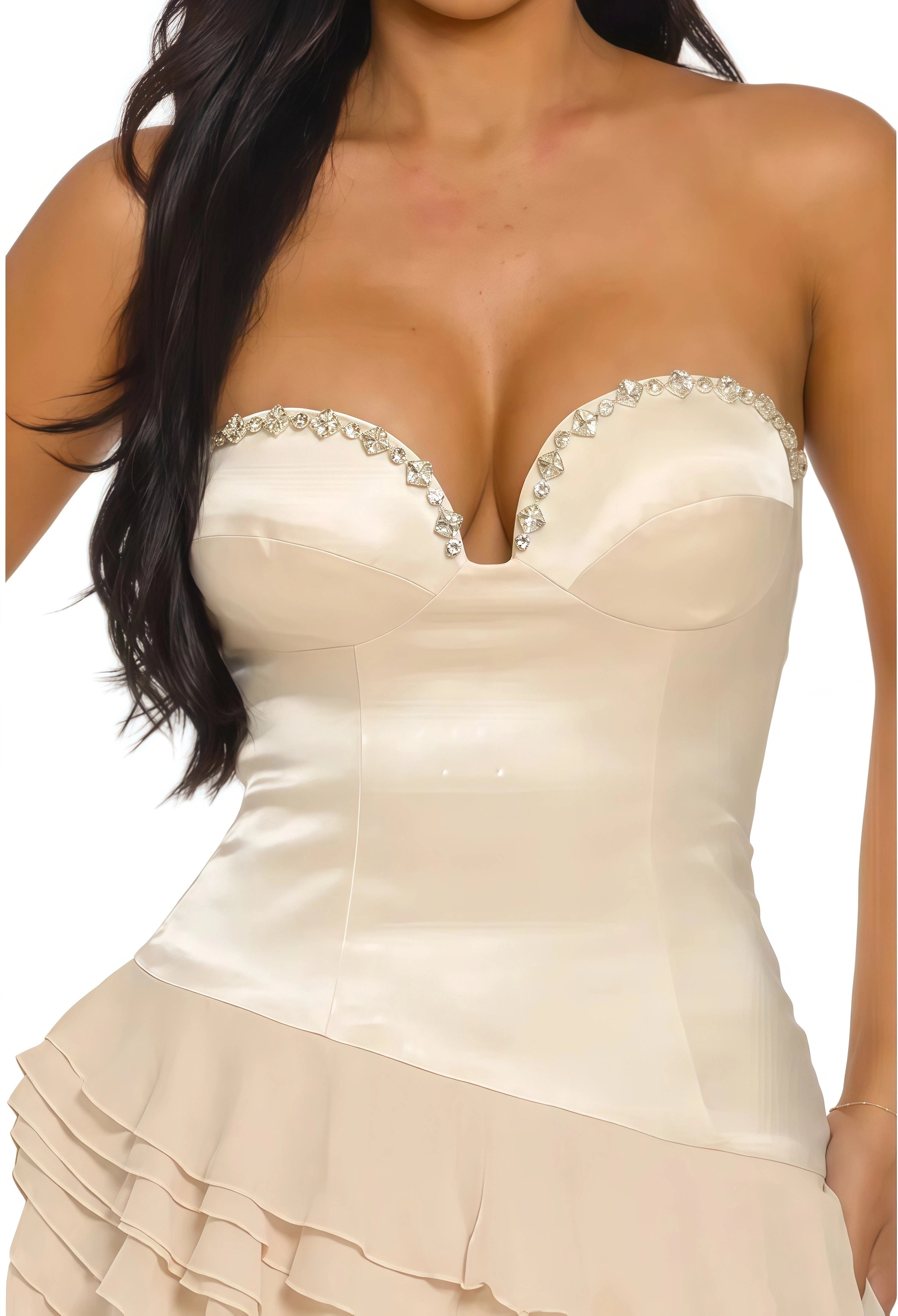 Ruffled Strapless Column Maxi Dress