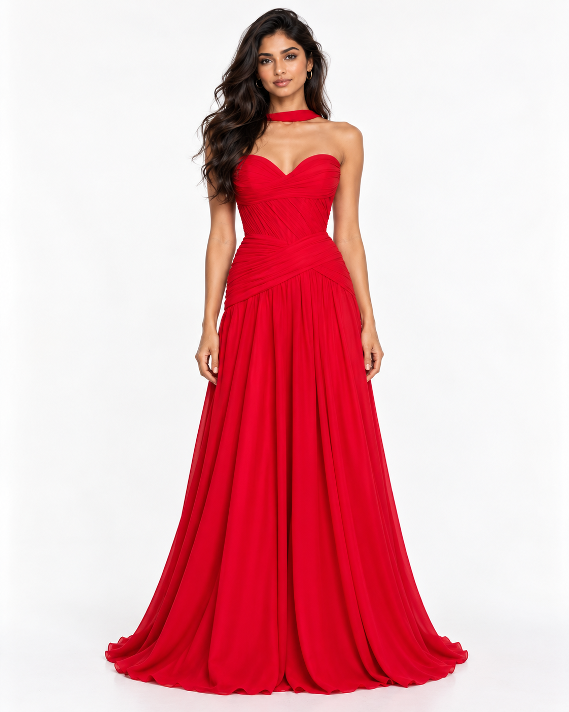 Sweetheart Chiffon A-Line Gown with Scarf