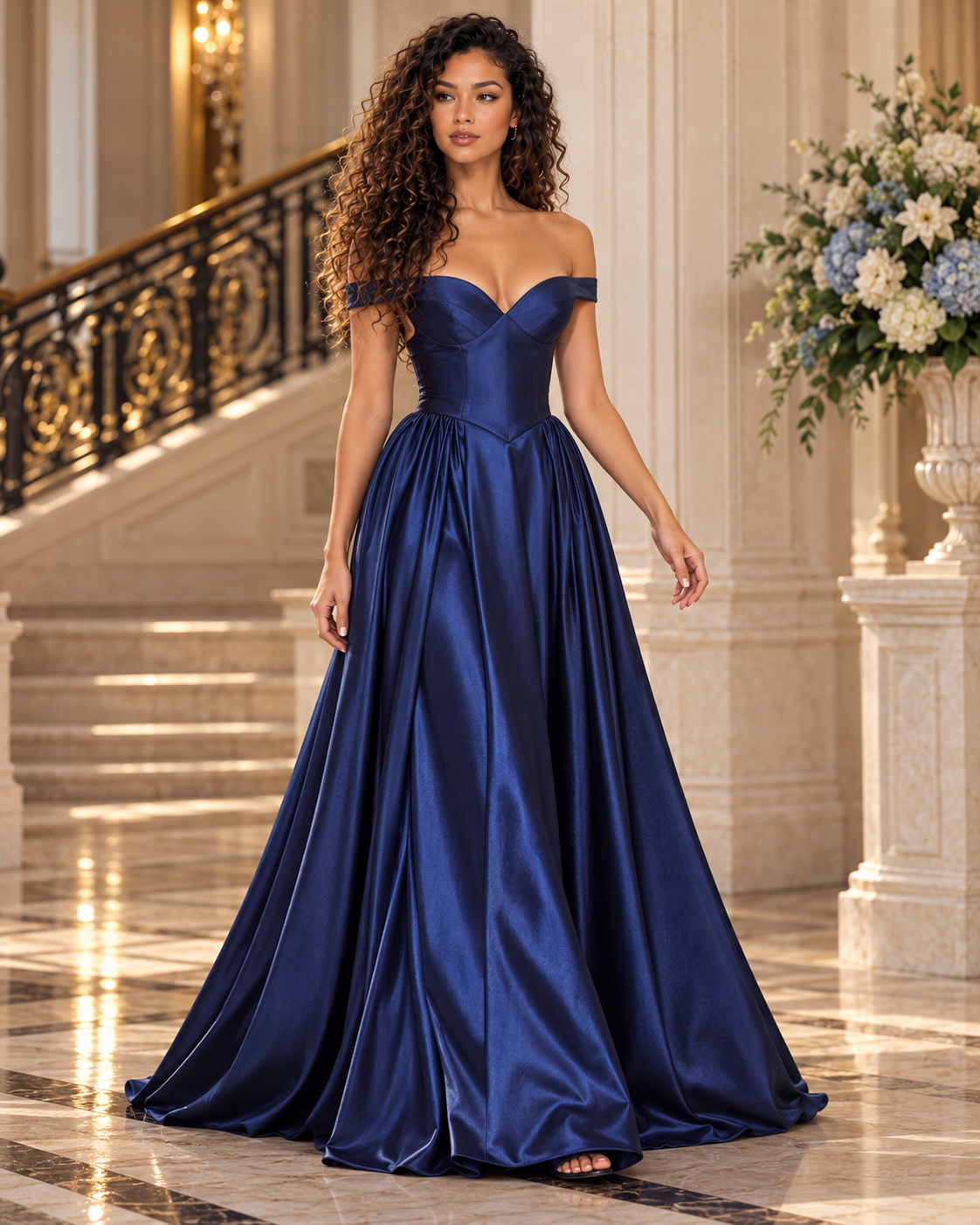 Satin Off the Shoulder Ball Gown