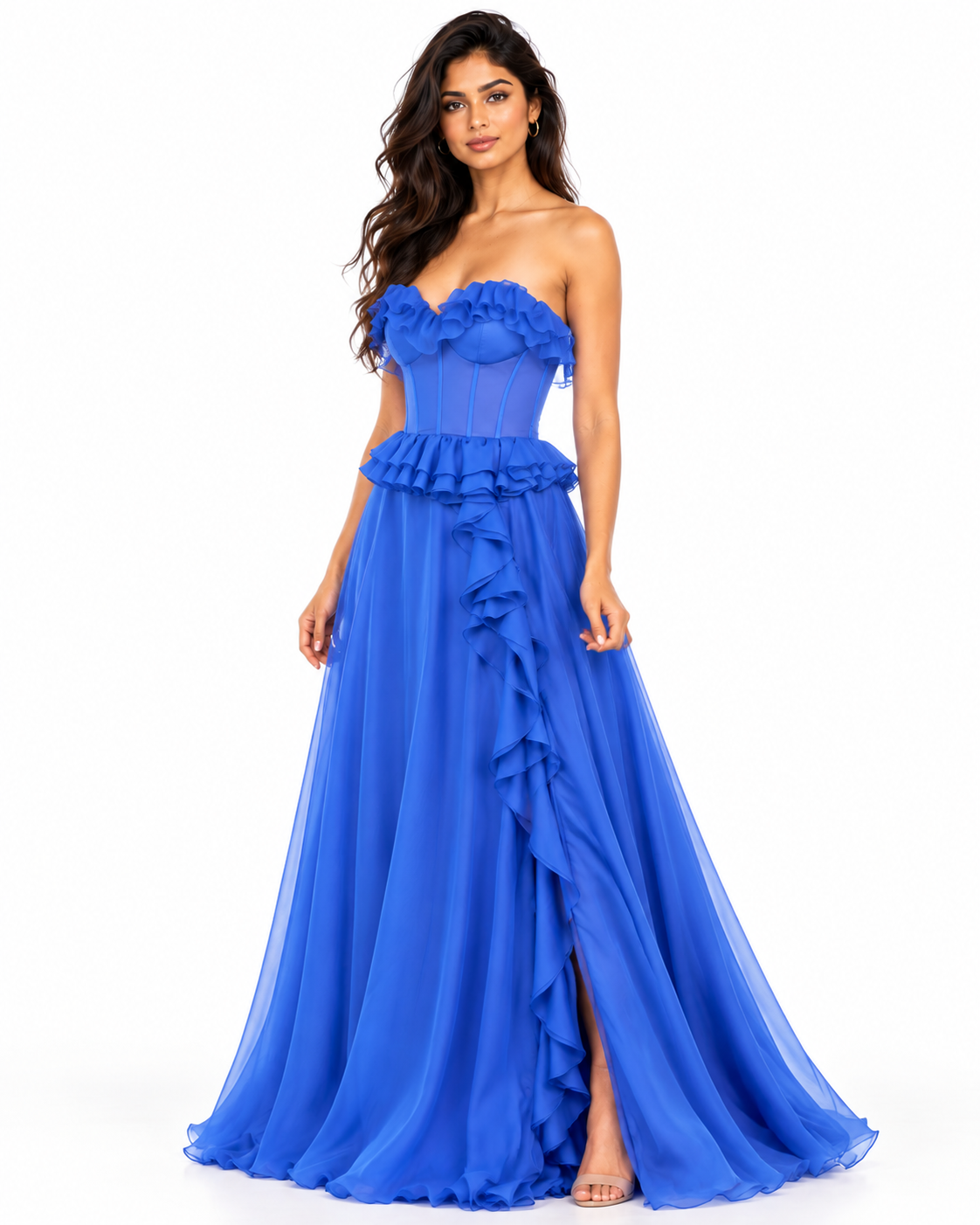 Strapless Chiffon Ruffle A-Line Dress