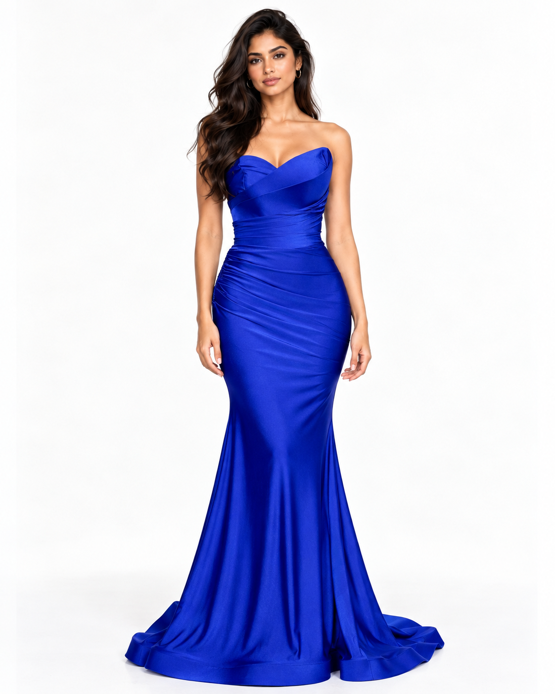 Strapless Sweetheart Ruched Satin Gown