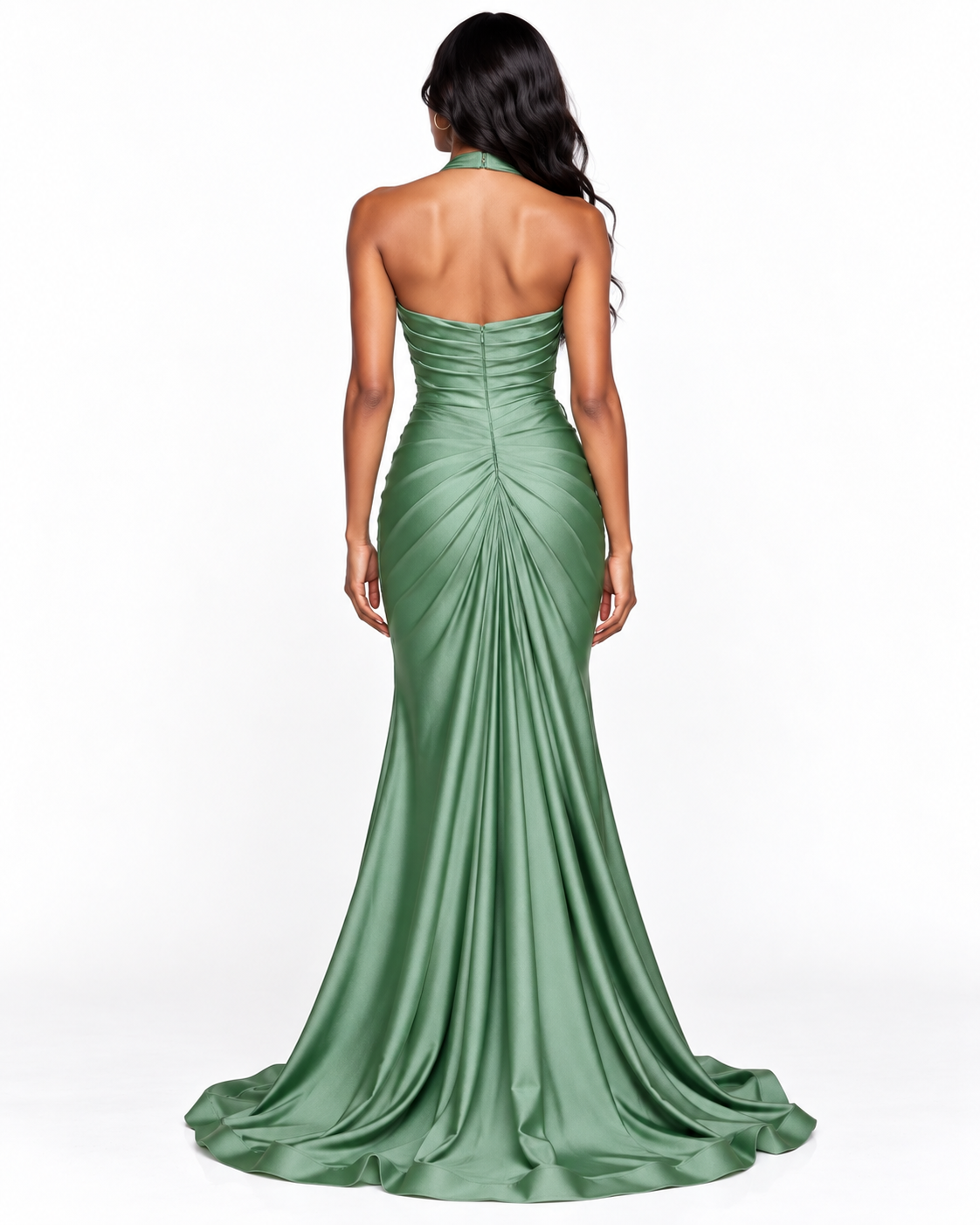 Stretch Satin Halter Fitted Dress