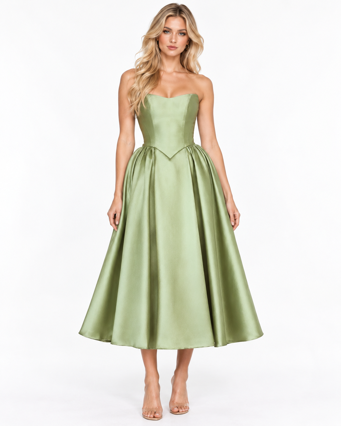Strapless Mikado Midi Bridal Gown