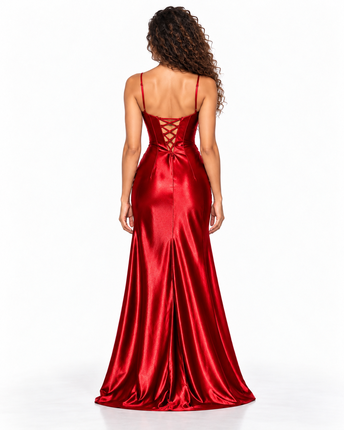 Fitted Satin Corset Dress with Beaded Neckline & Open Back
