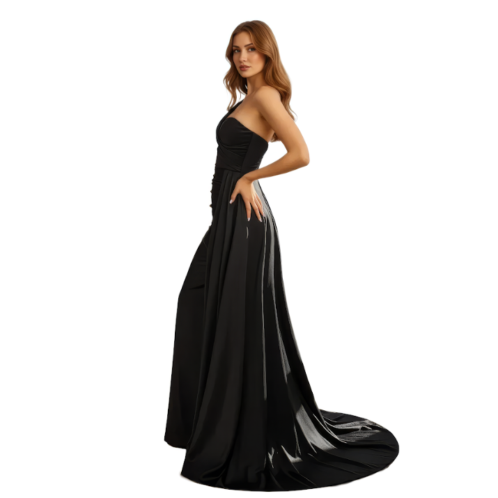 One-Shoulder Stretch Mermaid Dress with Ruched Bodice