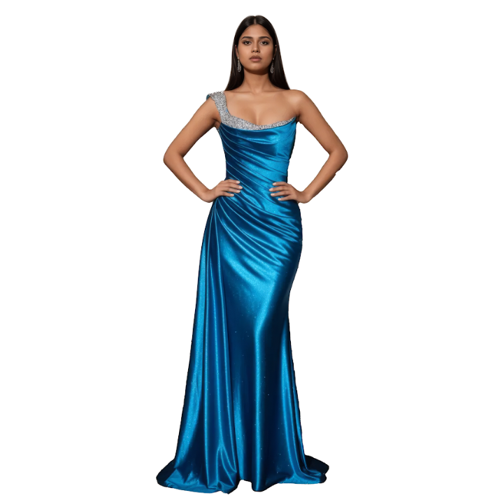 Elegant Off-Shoulder Embellished Fitted Glitter Maxi Dress