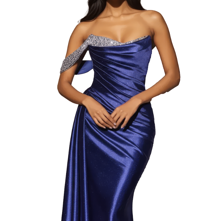 Elegant Off-Shoulder Embellished Fitted Glitter Maxi Dress