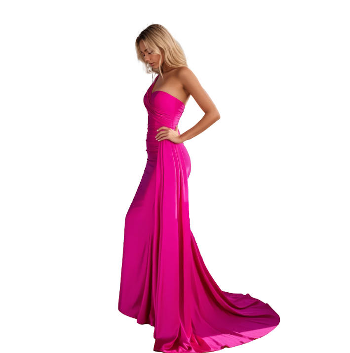 One-Shoulder Stretch Mermaid Dress with Ruched Bodice